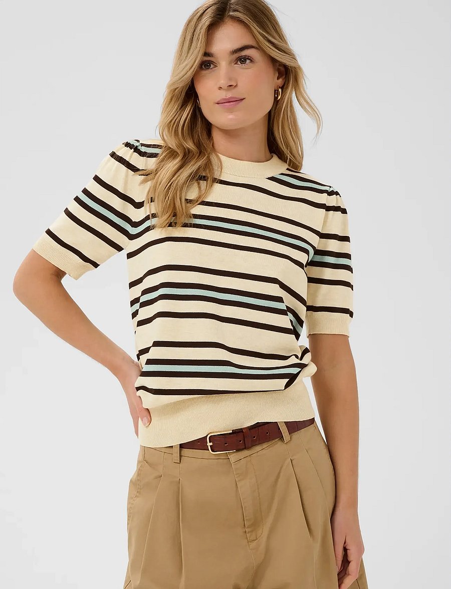 Saint Tropez - PilaSZ SS Pullover - stickade tröjor - brown rice ether multi stripe - 0