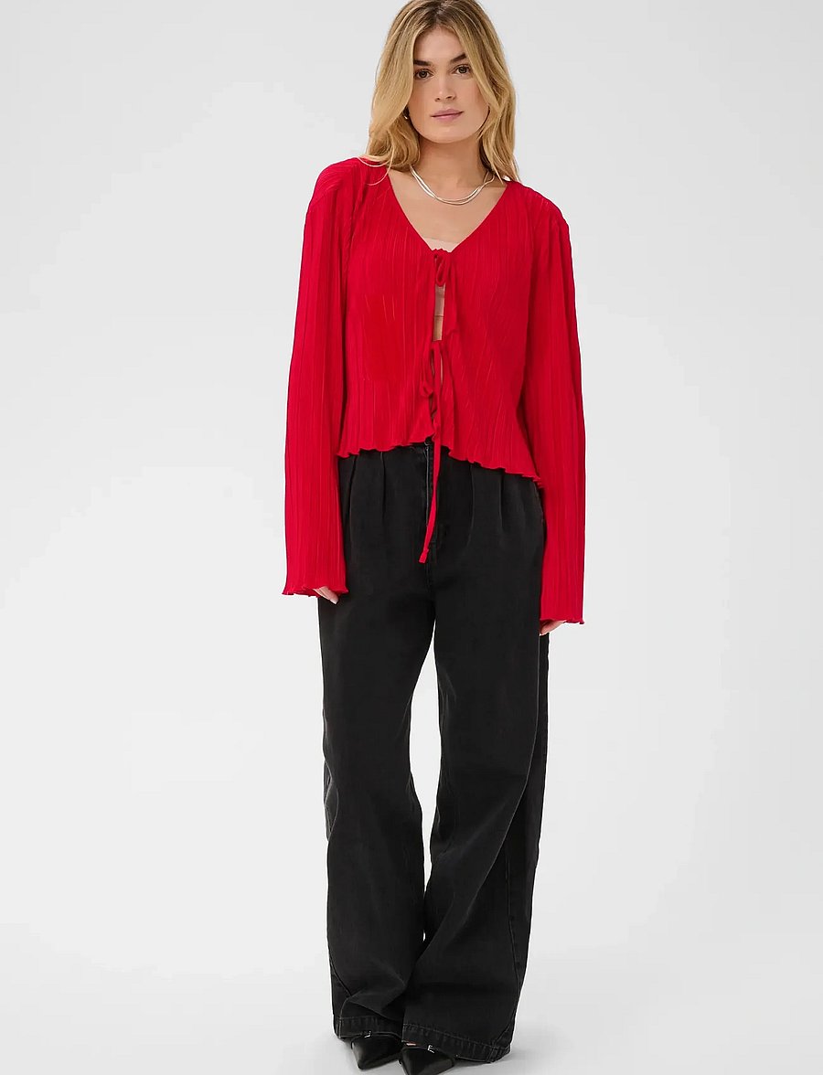 Saint Tropez - ZuniSZ Tie Cardigan - long sleeved blouses - chinese red - 3