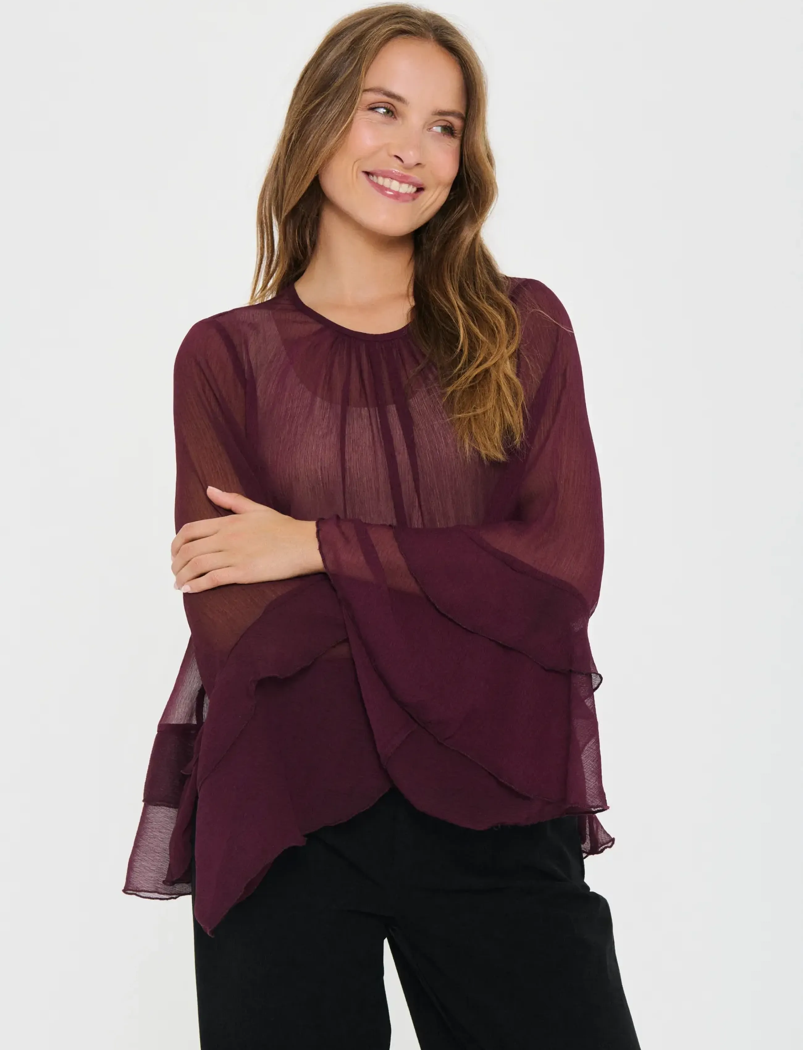 Saint Tropez Mazellesz Blouse, XS, Burgundy, Bluser > Langærmede, Dame