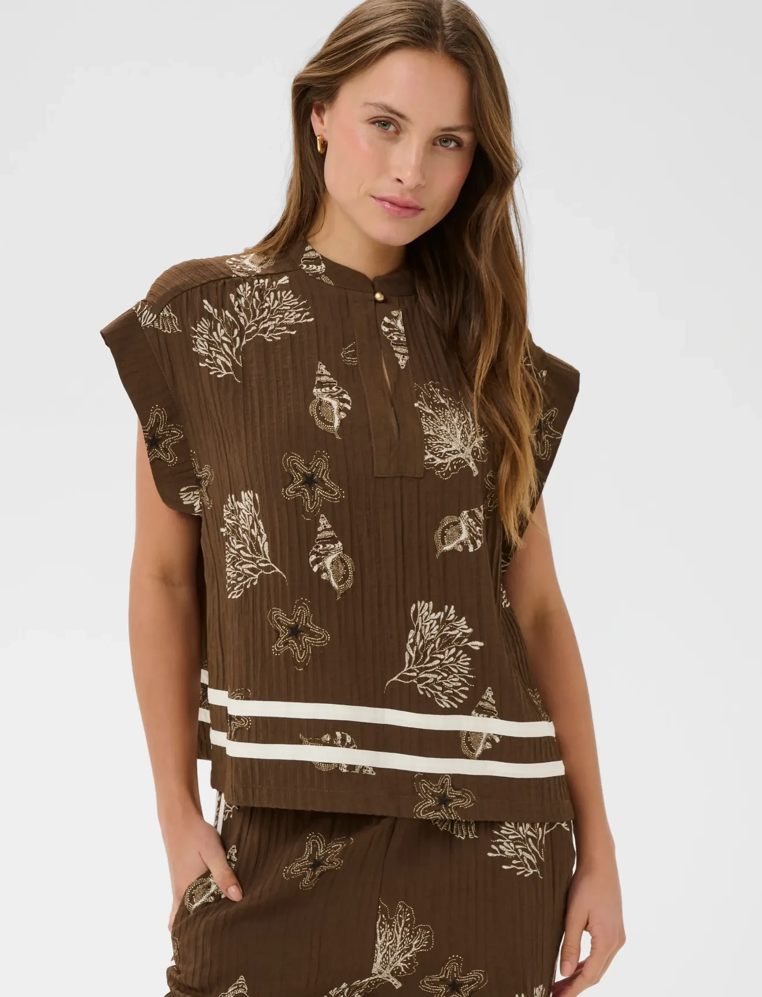 Saint Tropez RosashellSZ Blouse - Kortermede bluser - FUDGE SEA SHELL / brown