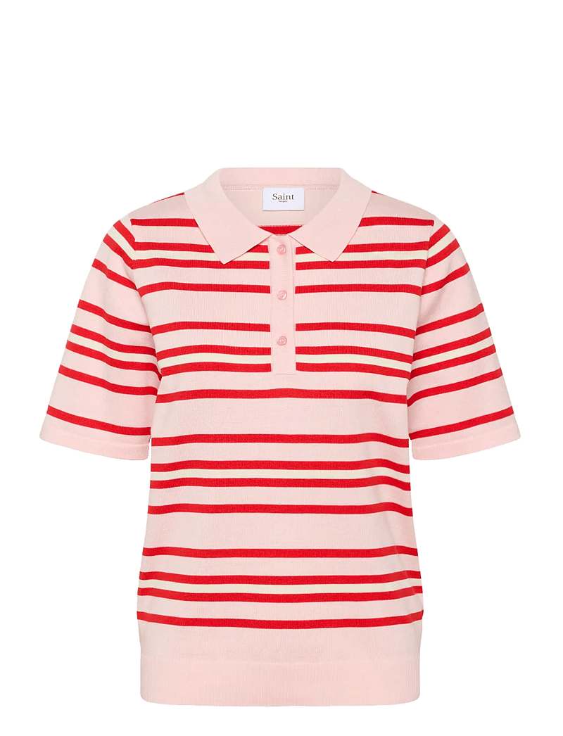 Saint Tropez - PilaSZ SS Polo Pullover - poloshirts - chalk pink red multi stripe - 1