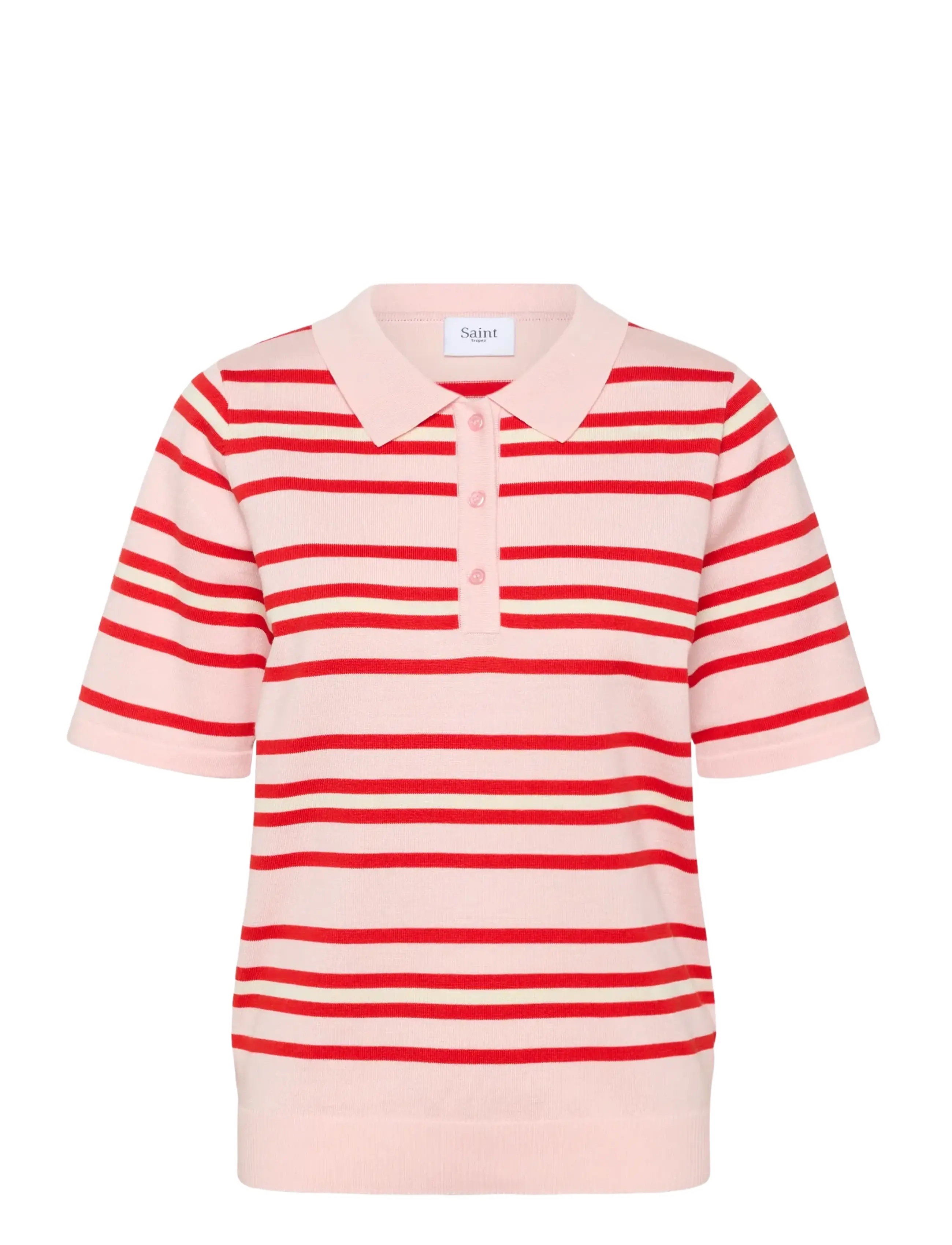 Saint Tropez PilaSZ SS Polo Pullover - Tøj - CHALK PINK RED MULTI STRIPE / multi