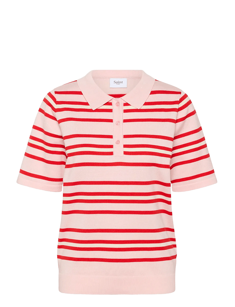 Saint Tropez - PilaSZ SS Polo Pullover - poloshirts - chalk pink red multi stripe - 1