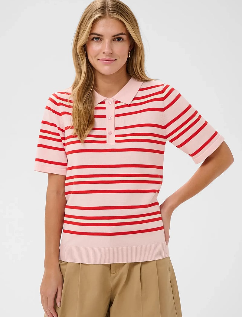 Saint Tropez - PilaSZ SS Polo Pullover - poloshirts - chalk pink red multi stripe - 0
