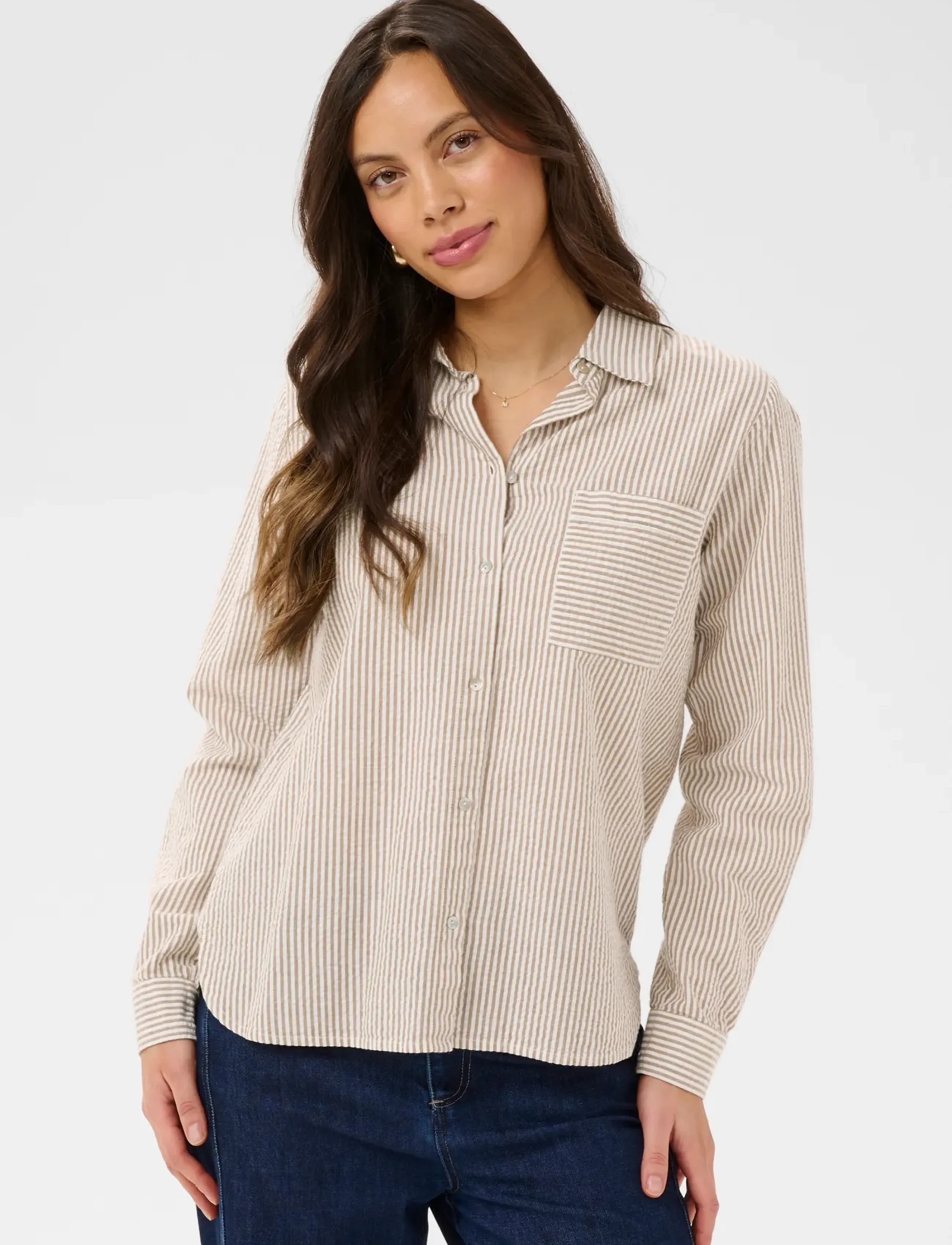 Saint Tropez ElmikoSZ N. Shirt - Clothing - TOASTED COCONUT ICE STRIPE / beige