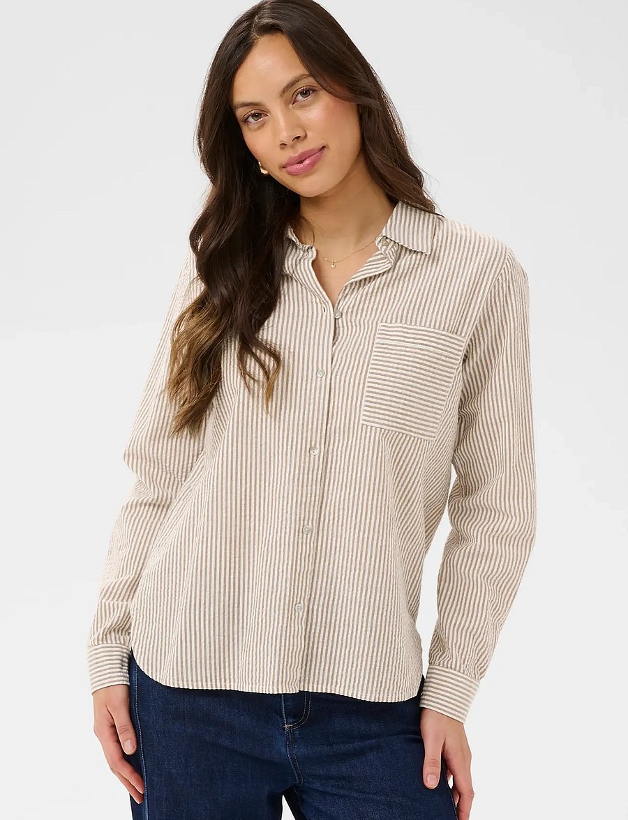 Saint Tropez - ElmikoSZ N. Shirt - langärmlige hemden - toasted coconut ice stripe - 0