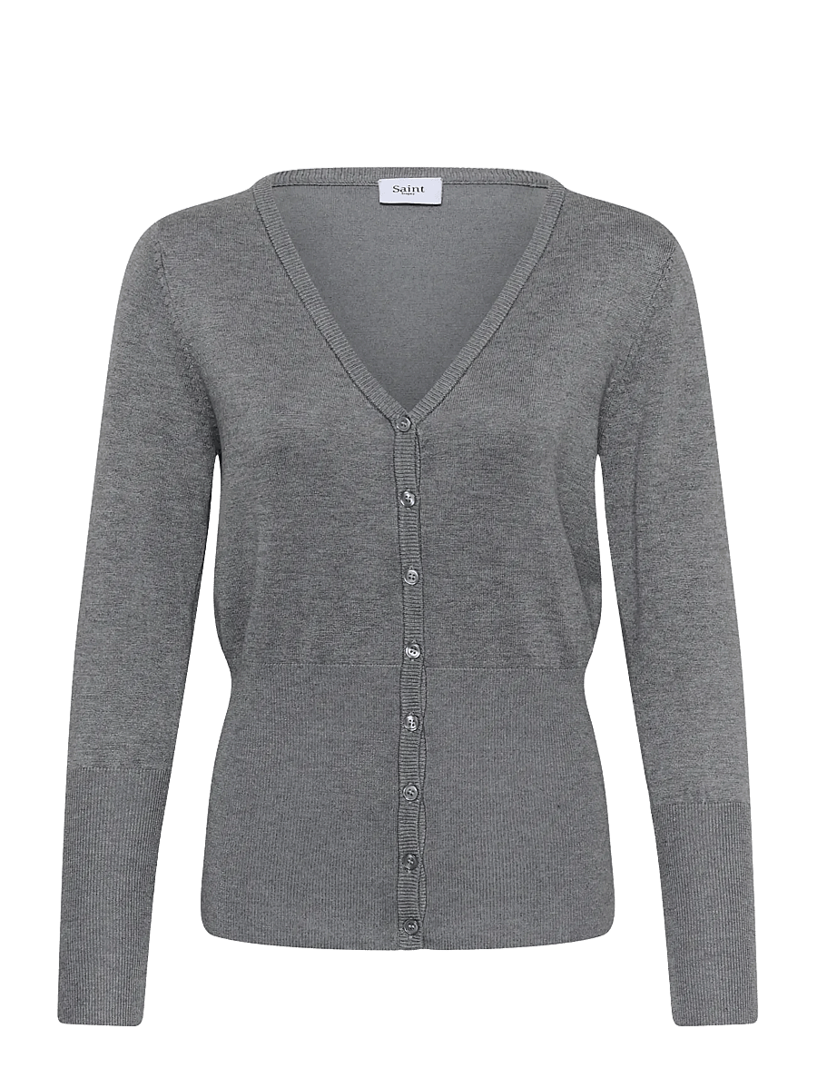 Saint Tropez - MilaSZ Slim Cardigan - koftor - mist grey melange - 1