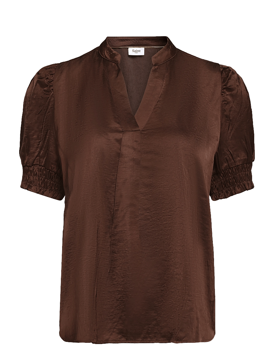 Saint Tropez - PananSZ SS Blouse - kurzärmelige blusen - major brown - 0