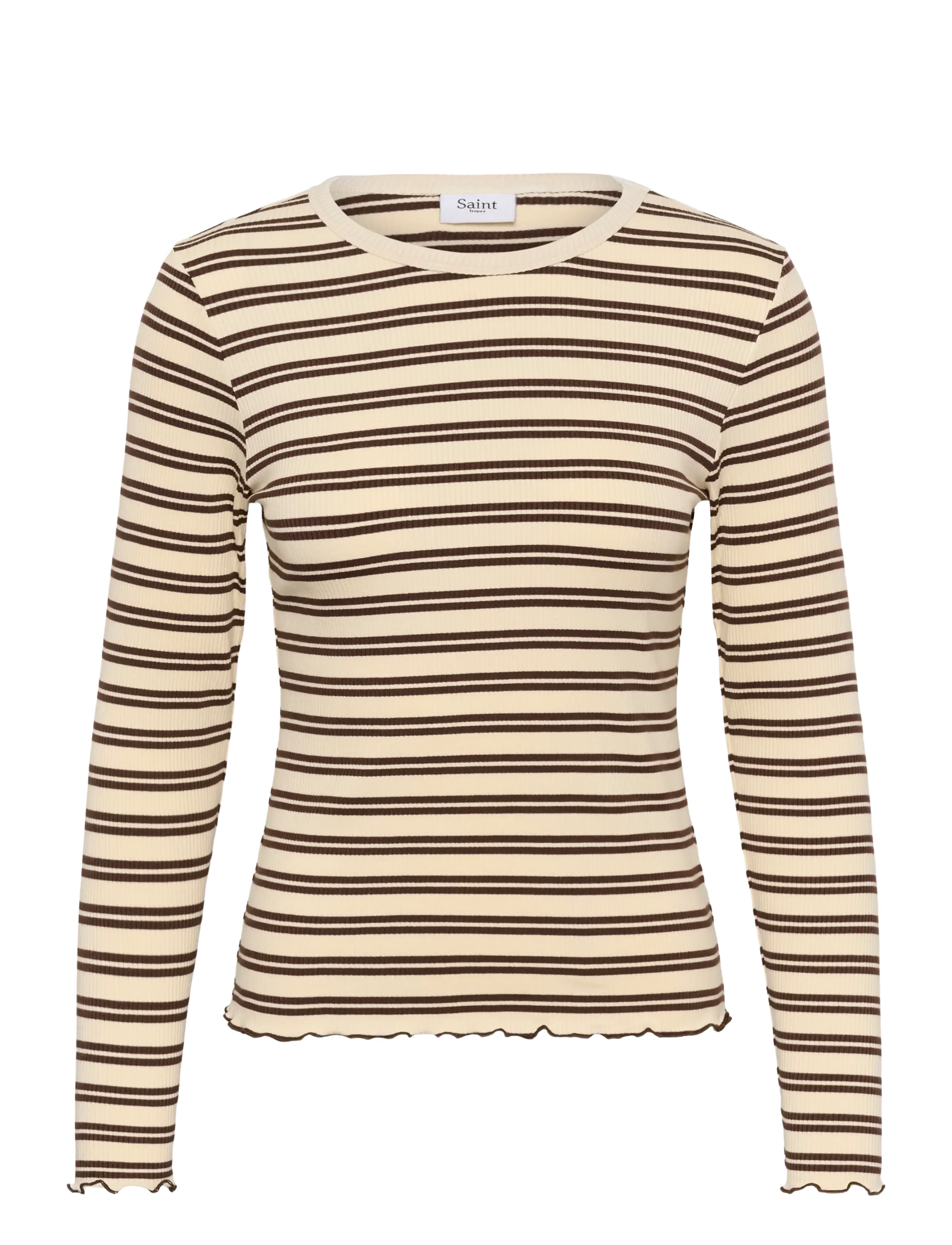 Saint Tropez OlaliaSZ LS Striped Blouse - Pullover - CHOCOLATE BROWN ICE STRIPE / cream