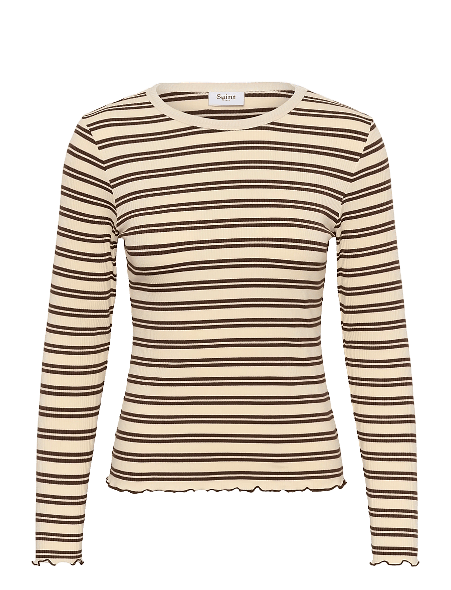 Saint Tropez - OlaliaSZ LS Striped Blouse - pullover - chocolate brown ice stripe - 1