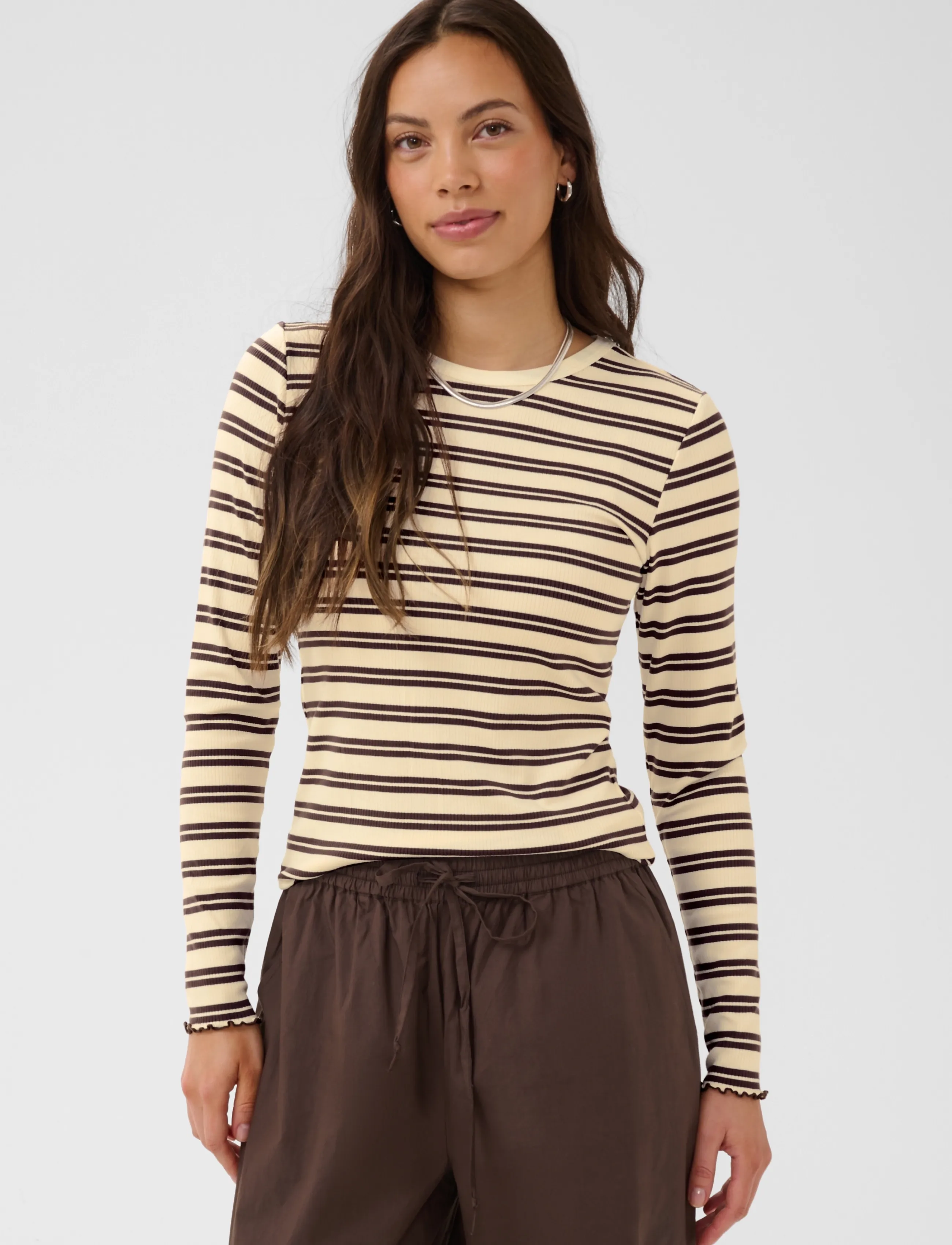 Saint Tropez Olaliasz Ls Striped Blouse, Kvinder, Stribet Langærmet Bluse, Cream, Str: XL