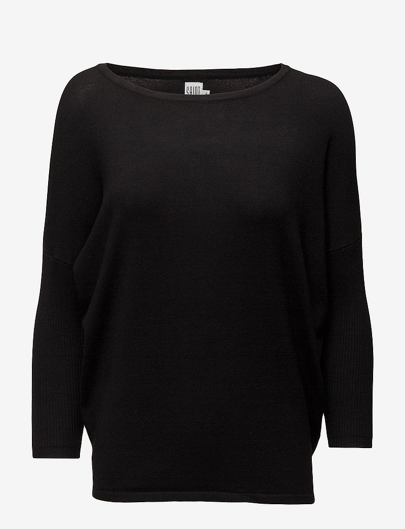 Saint Tropez - A2561, MilaSZ R-Neck Pullover - strikkegensere - black - 1