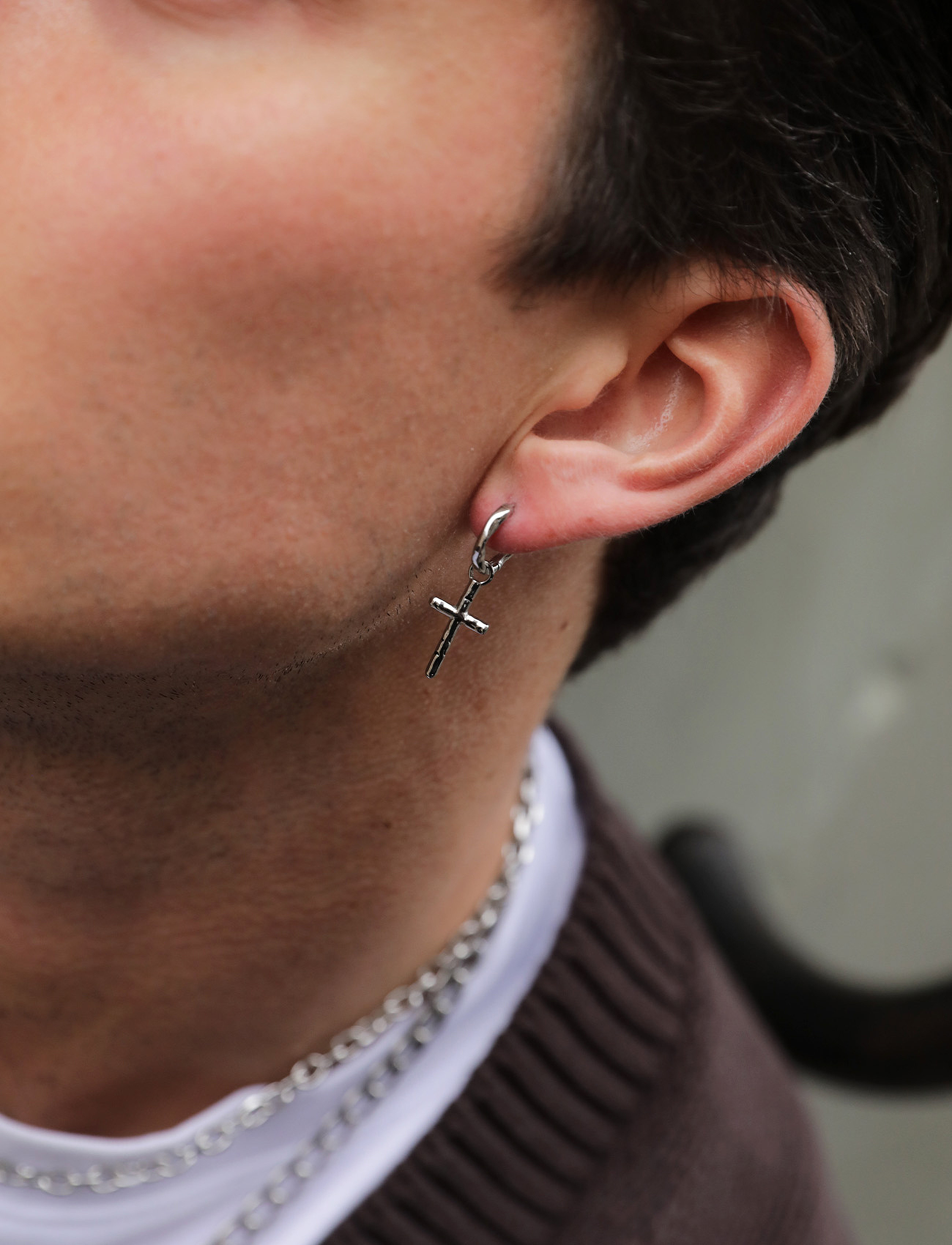 Samie Cross Earrings, One Size, Silver, Smykker > Øreringe, Herre