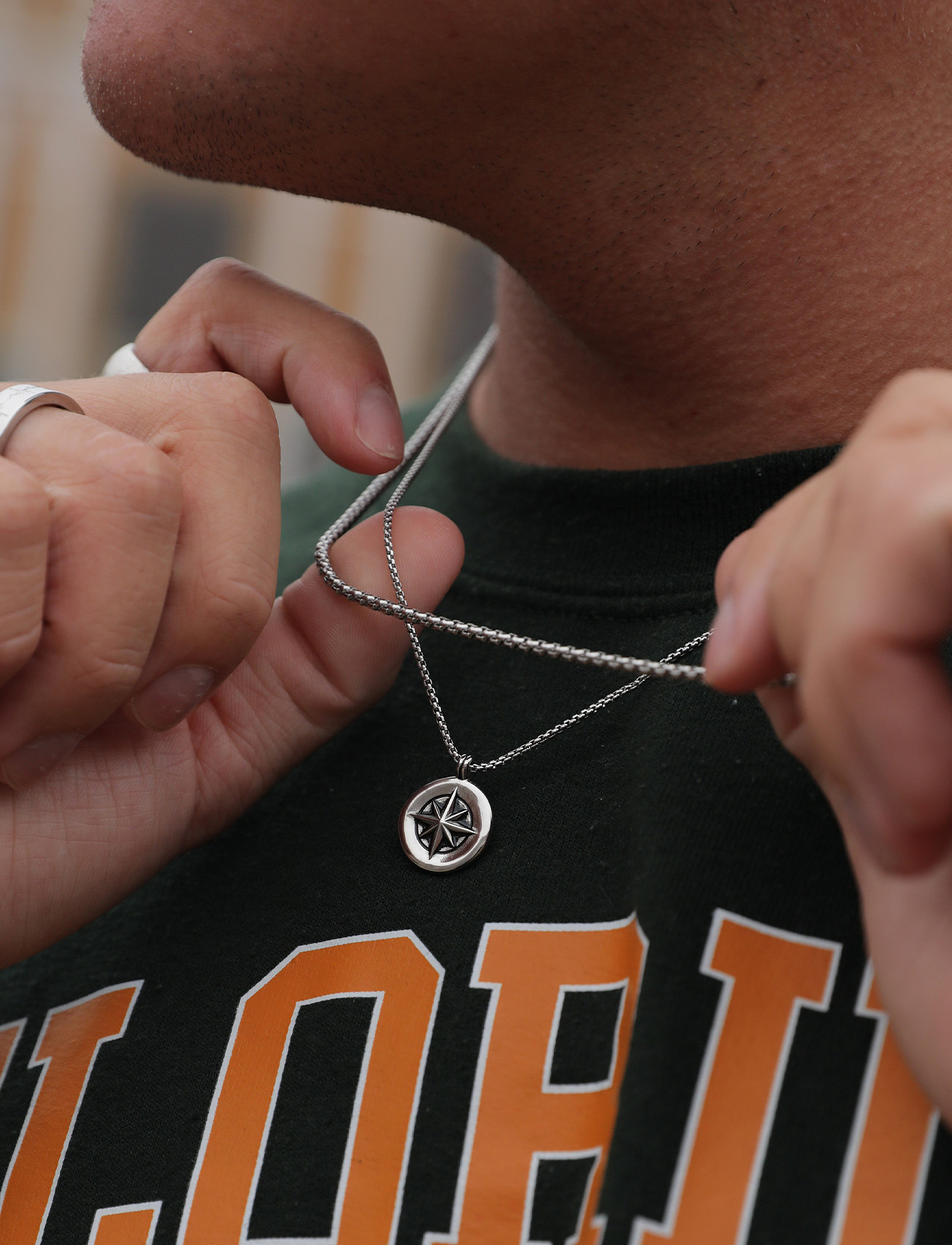 Samie Compass Necklace, One Size, Jewellery, Silber - Necklaces, Männerswear