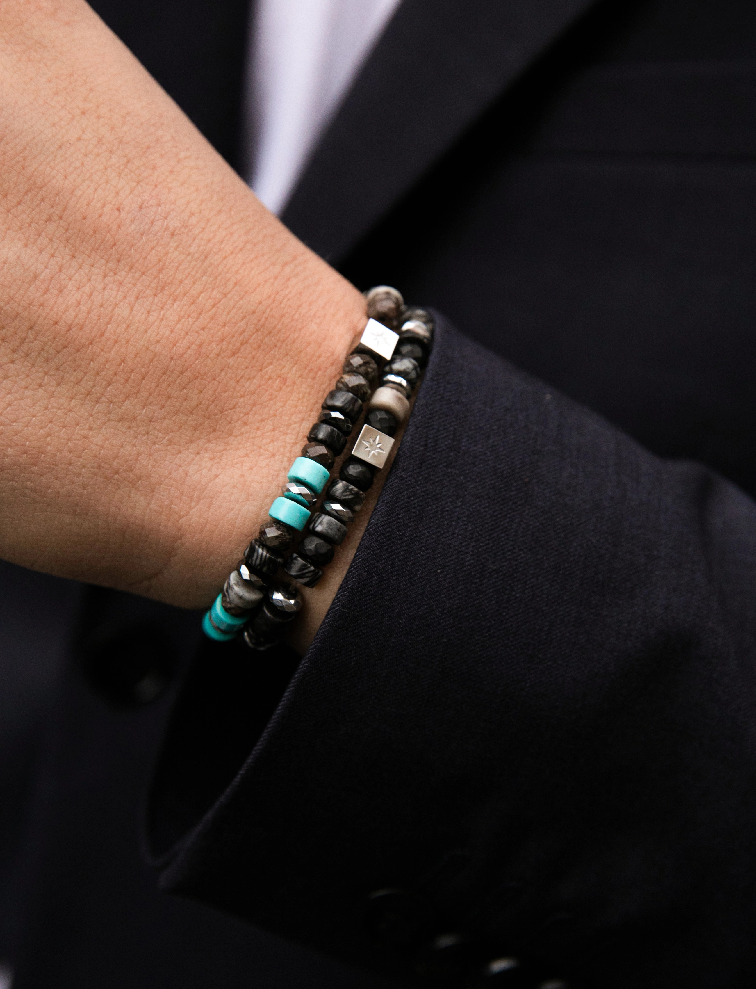 Samie Matheo Bracelet With Stone Beads In Turquoise, 17 cm, Bracelets, Schwarz - Pearl Frauen