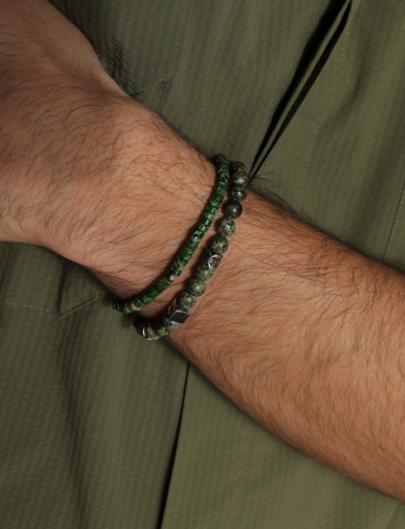 Samie - Samie - Slim bracelet with green beads - zemākās cenas - gsgreen - 1