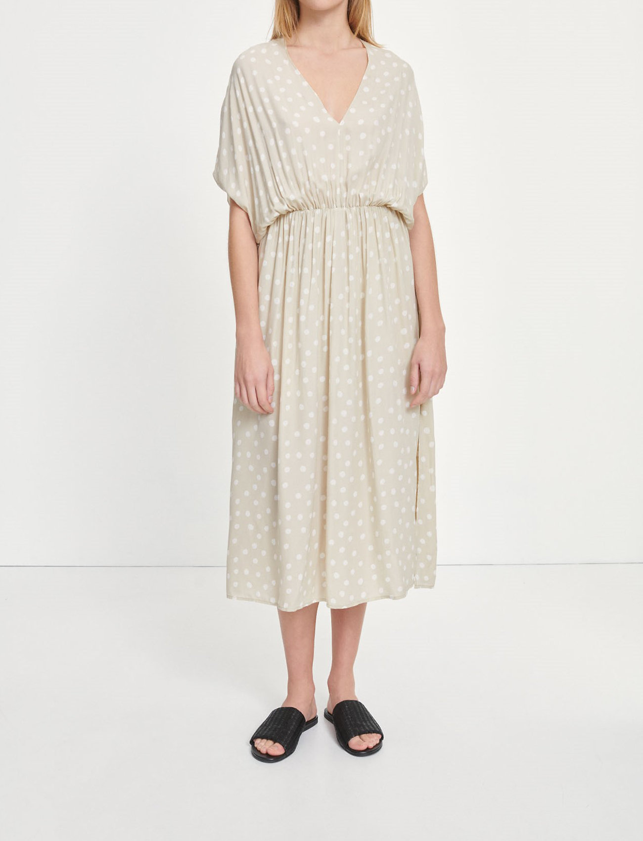 Samsøe Samsøe Andina Long Dress Aop 8083, Kvinder, V-Hals Prikket Lang Kjole, Gul, Str: S