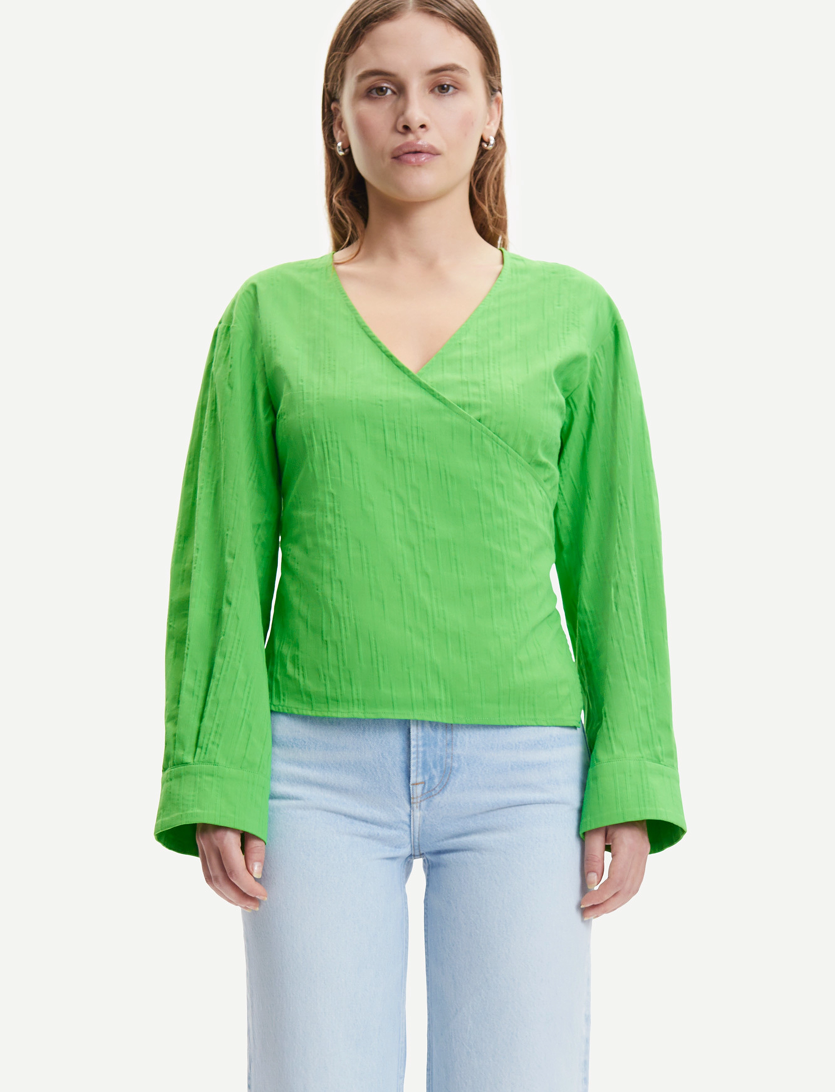 Samsøe Samsøe Rossi Wrap Blouse 14451, XS, Green, Bluser > Langærmede, Dame