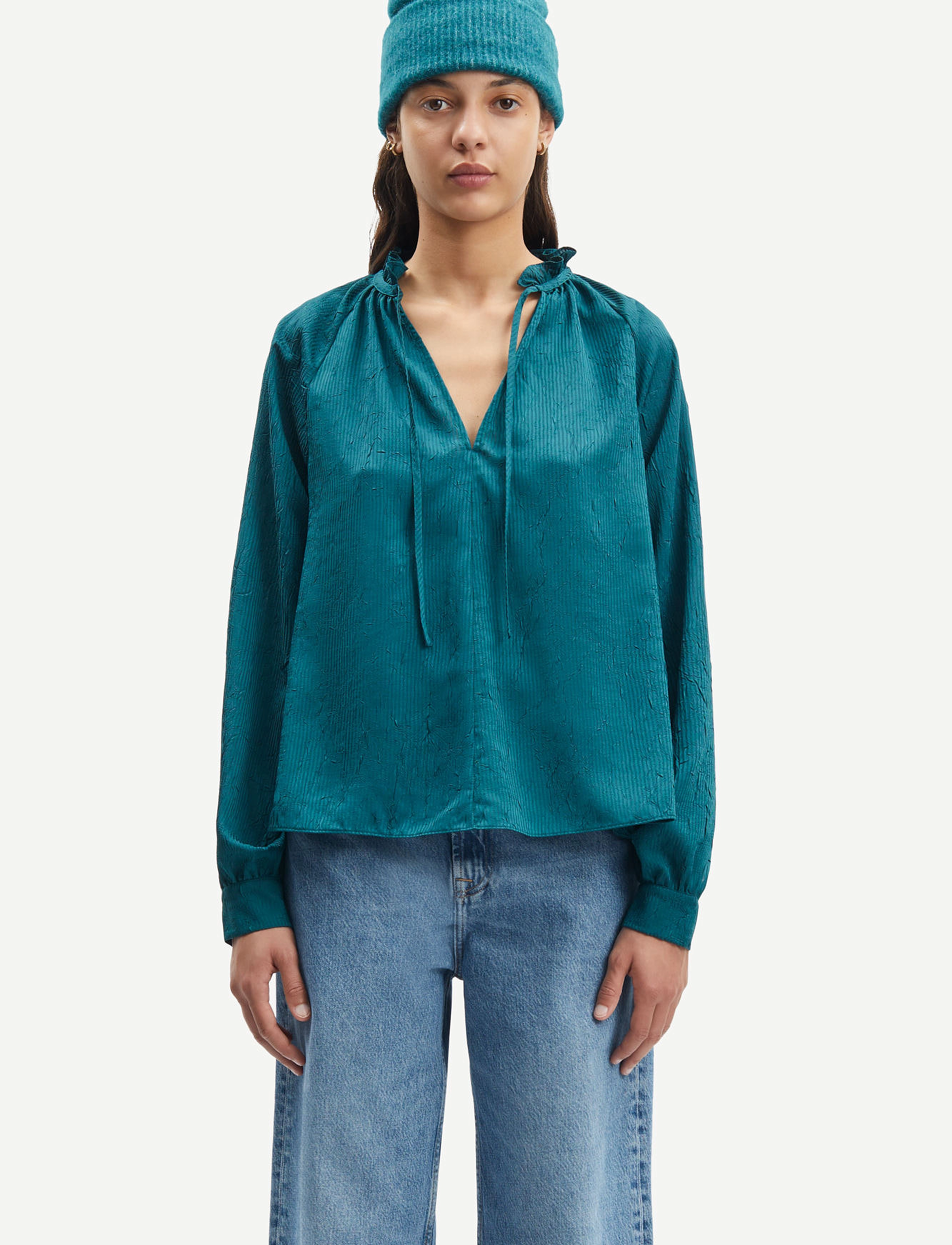Samsøe Samsøe Karookhi Blouse 15043, Kvinder, Flæsebluse, Blå, Str: XS