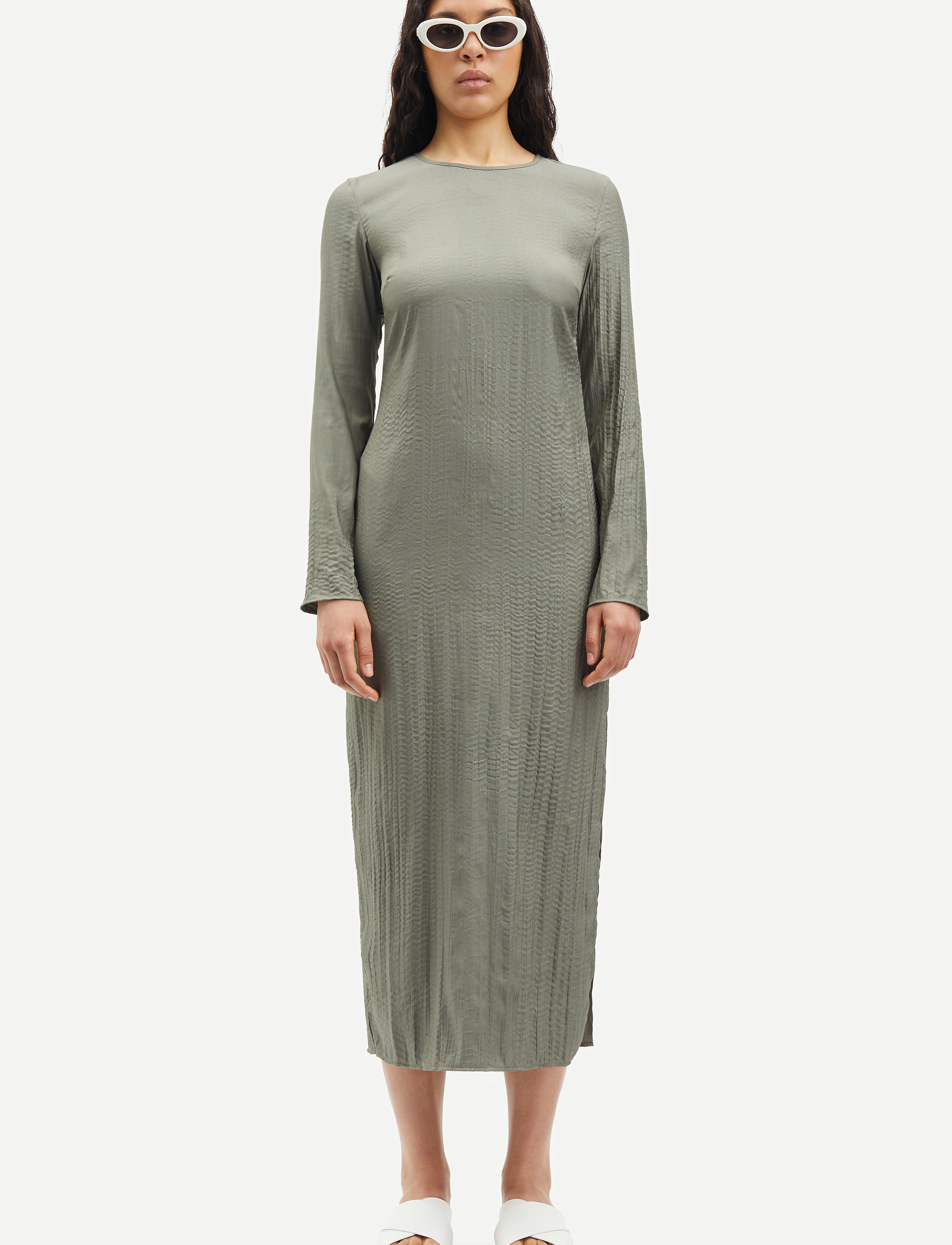 Samsøe Samsøe Saisabel Dress 15158, Kvinder, Plisseret Maxikjole, Kakigrøn, Str: XS