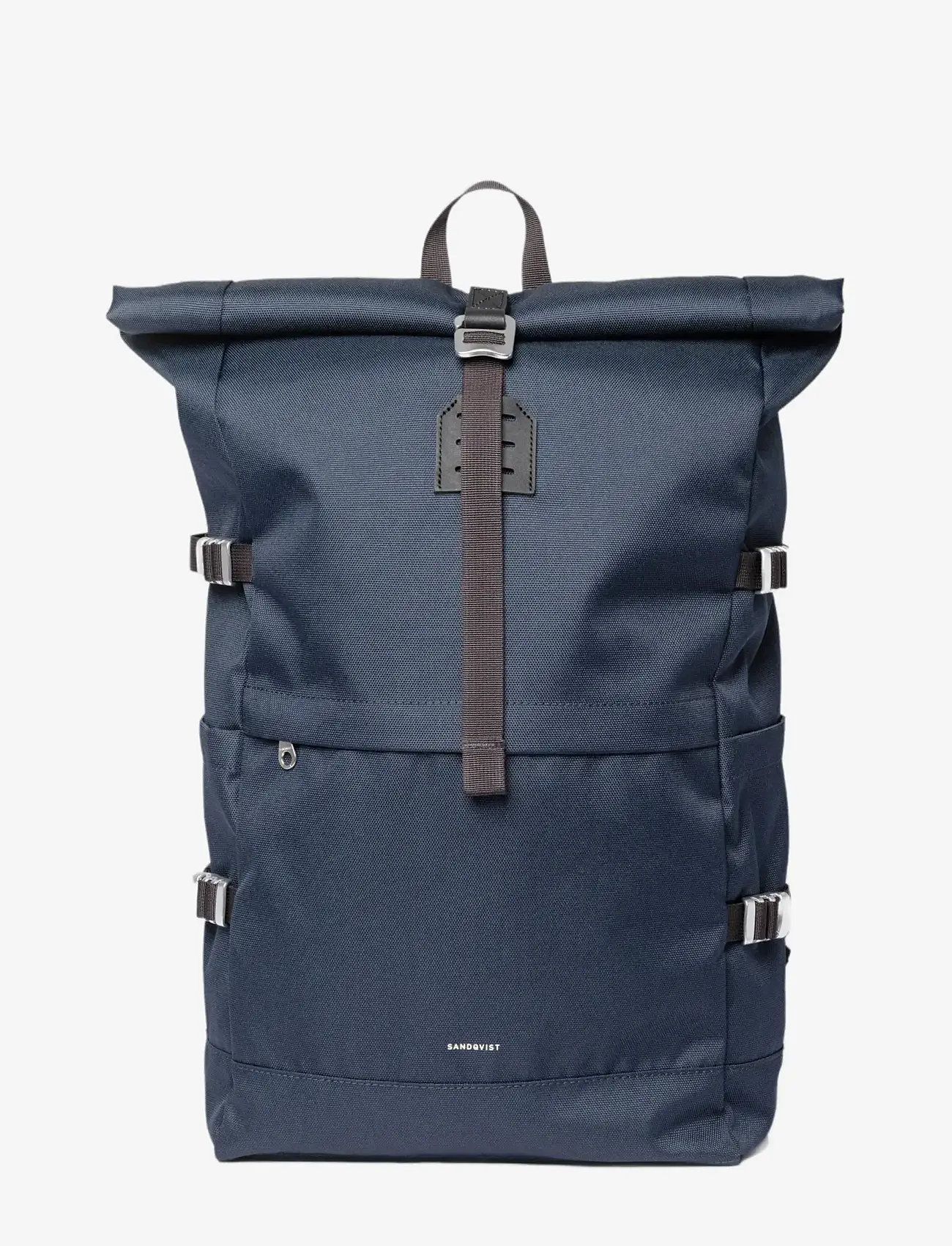 SANDQVIST ICON Rolltop Backpack L - SANDQVIST - NAVY WITH BLACK LEATHER / navy