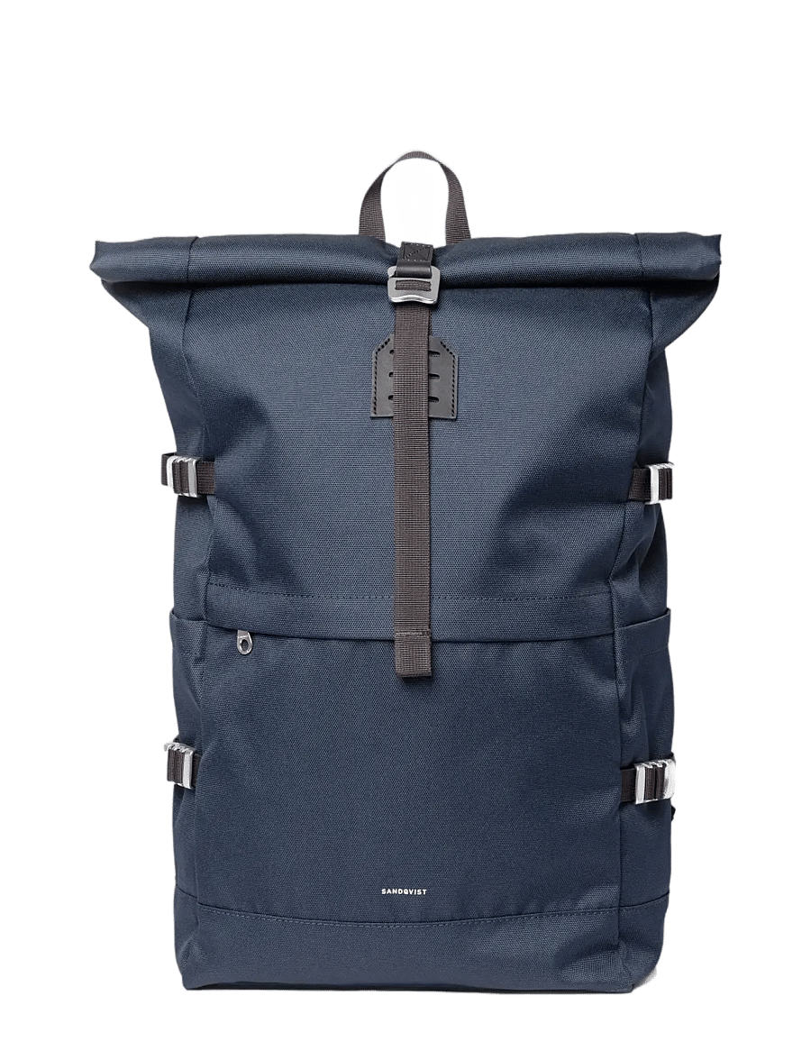 SANDQVIST - ICON Rolltop Backpack L - rolltop-ryggsäckar - navy with black leather - 1