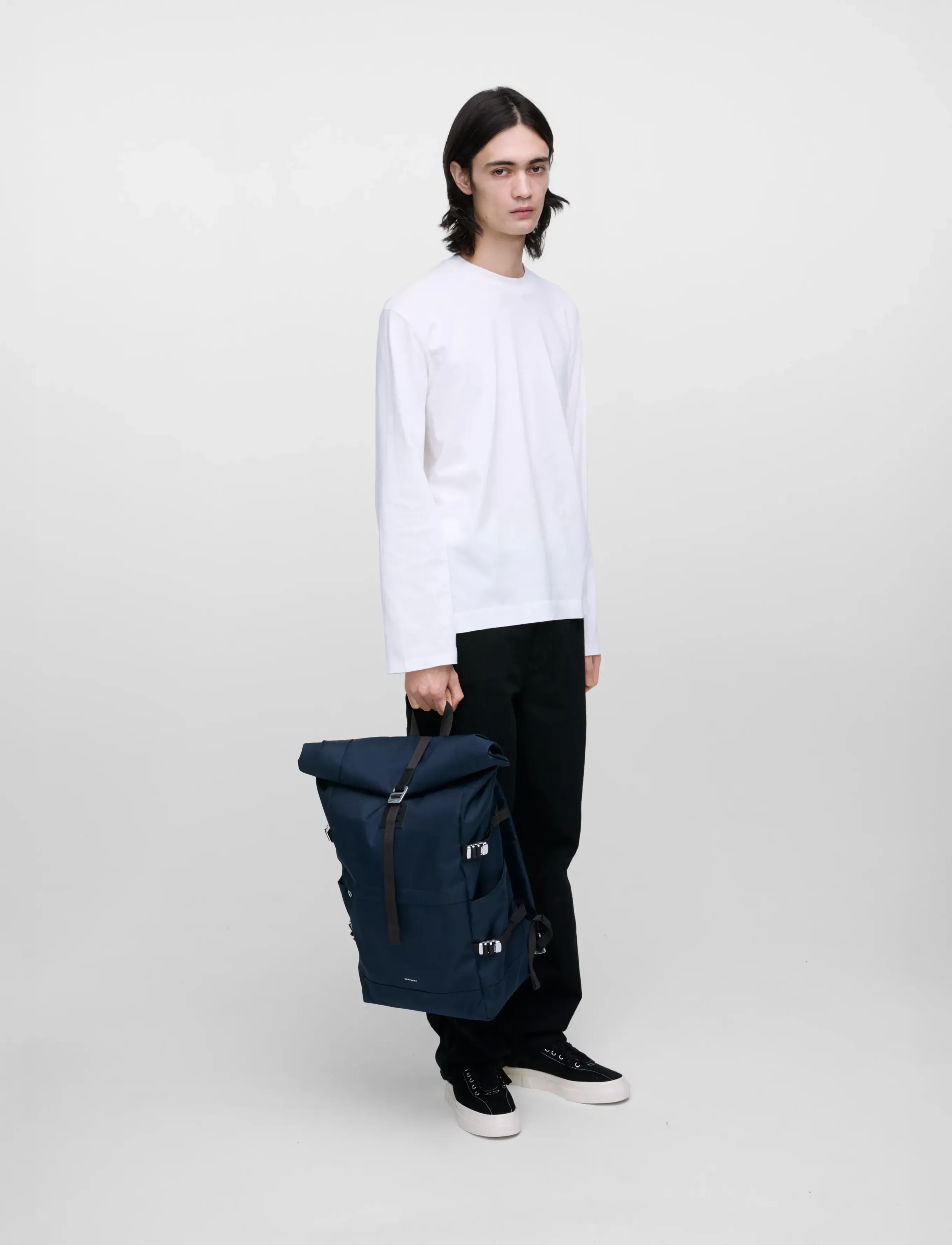 SANDQVIST - ICON Rolltop Backpack L - accessories - navy with black leather - 5
