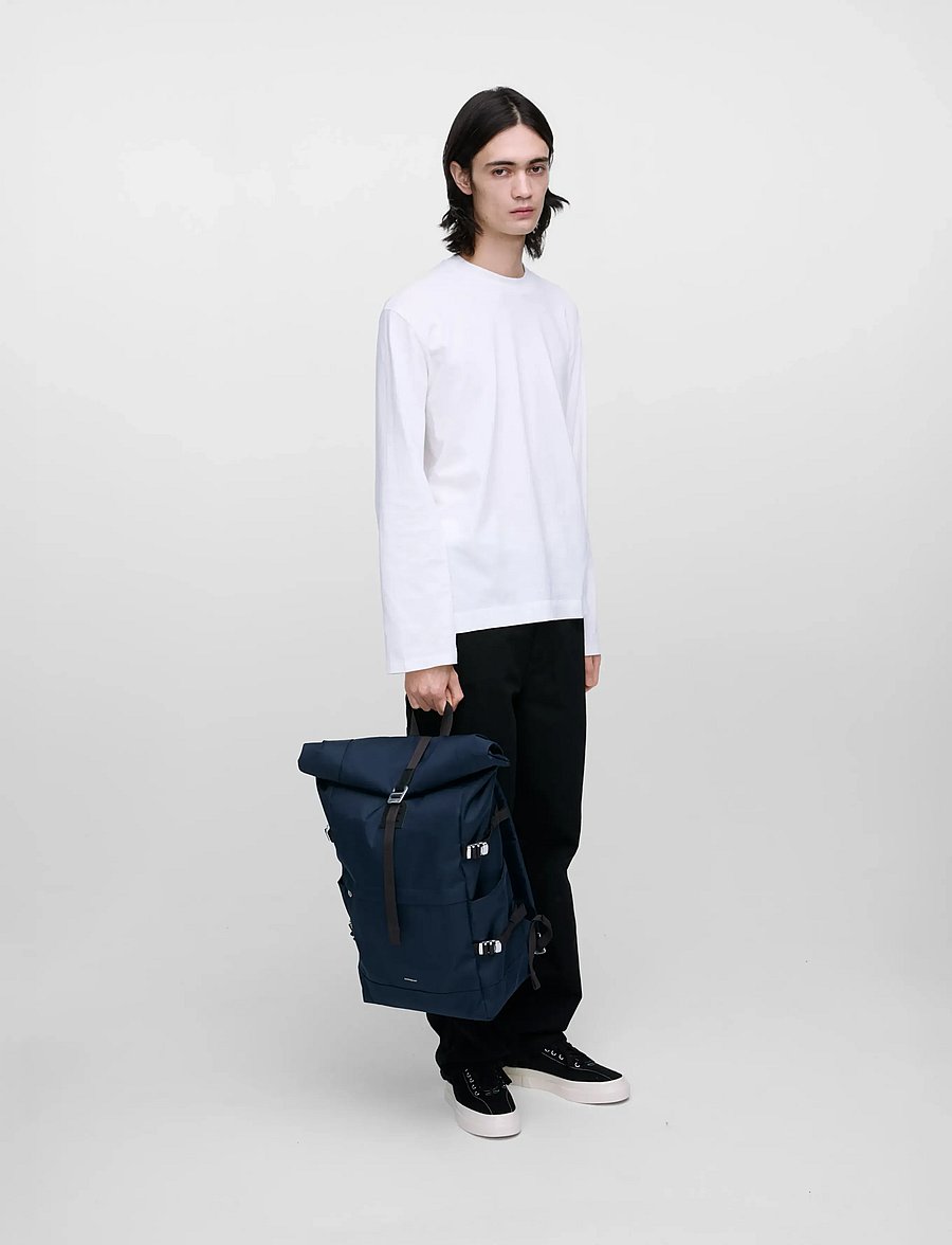 SANDQVIST - ICON Rolltop Backpack L - rolltop-ryggsäckar - navy with black leather - 5