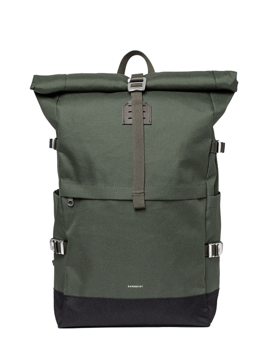 SANDQVIST - ICON Rolltop Backpack L - rolltop seljakotid - dawn green with dark brown leather - 1