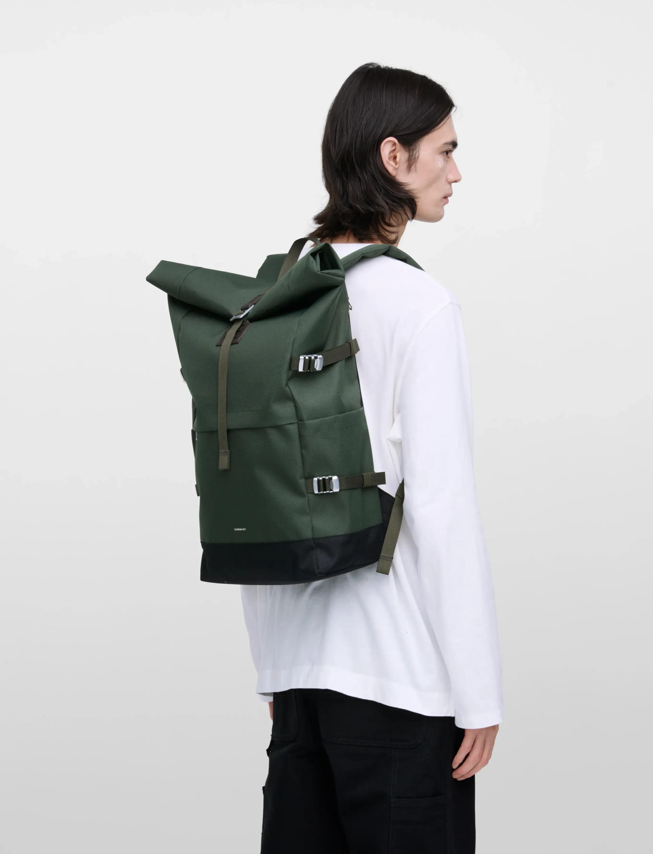 SANDQVIST - ICON Rolltop Backpack L - aksessuaarid - dawn green with dark brown leather - 4