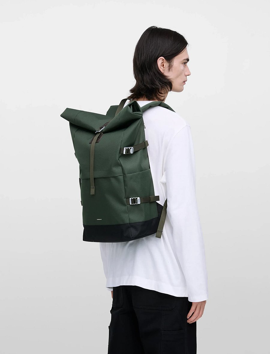 SANDQVIST - ICON Rolltop Backpack L - rolltop seljakotid - dawn green with dark brown leather - 4
