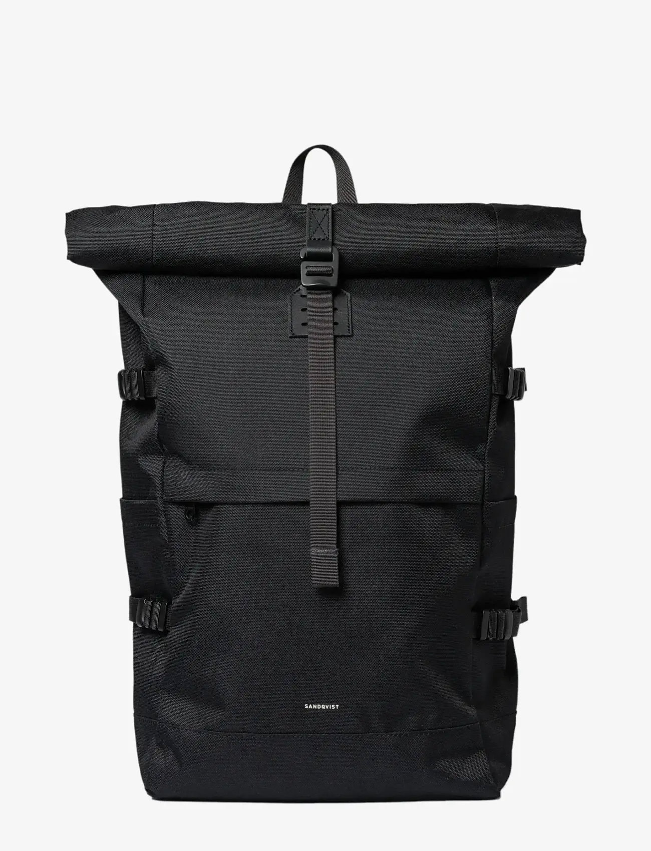 SANDQVIST - ICON Rolltop Backpack L - hverdags stil - black/ black with black leather - 1