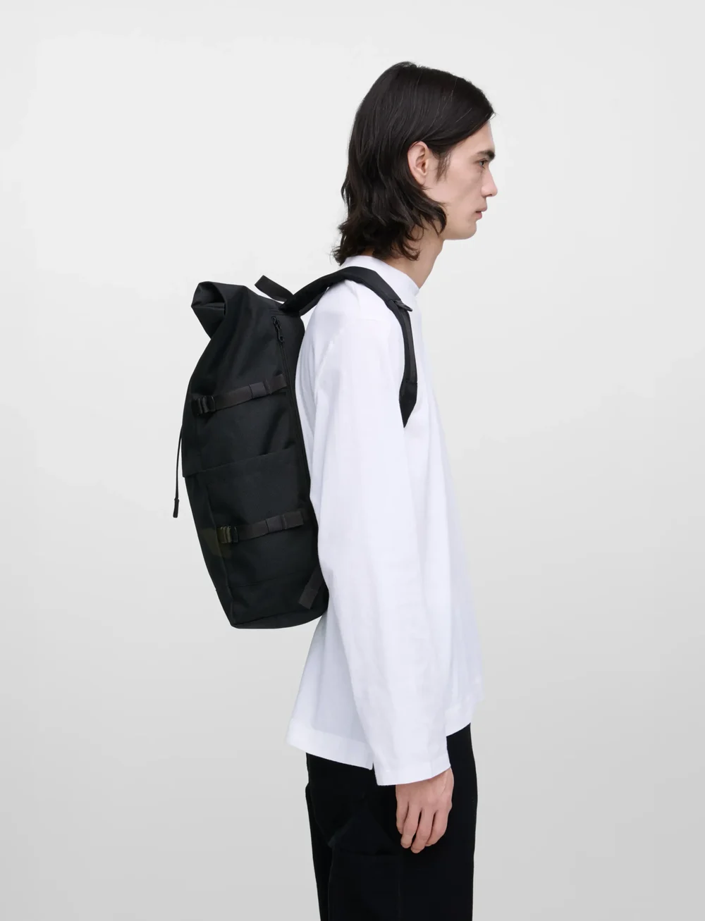 SANDQVIST - ICON Rolltop Backpack L - alltags-style - black/ black with black leather - 0