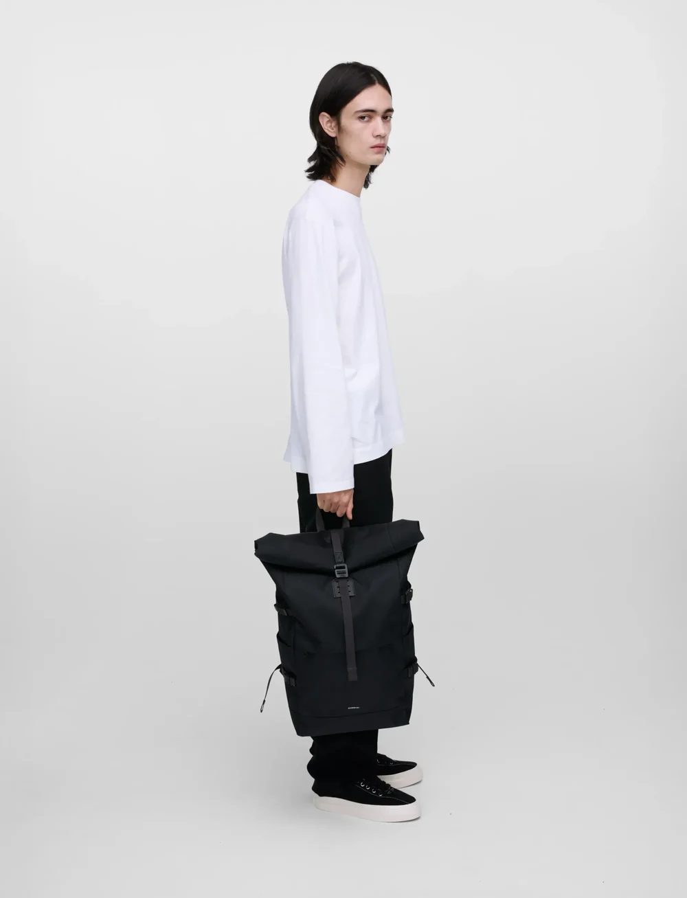 SANDQVIST - ICON Rolltop Backpack L - alltags-style - black/ black with black leather - 4