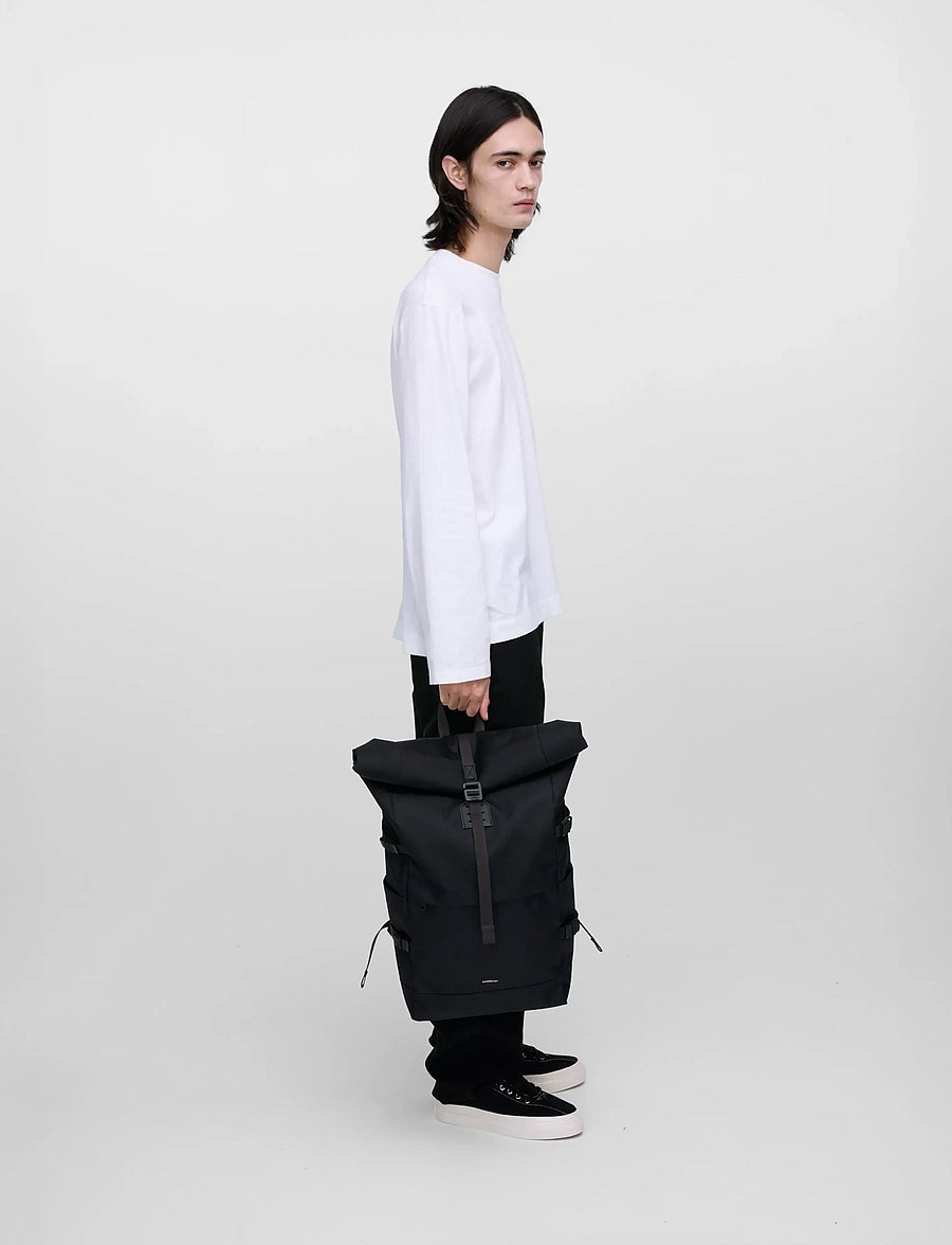 SANDQVIST - ICON Rolltop Backpack L - rucksäcke mit rollverschluss - black/ black with black leather - 4