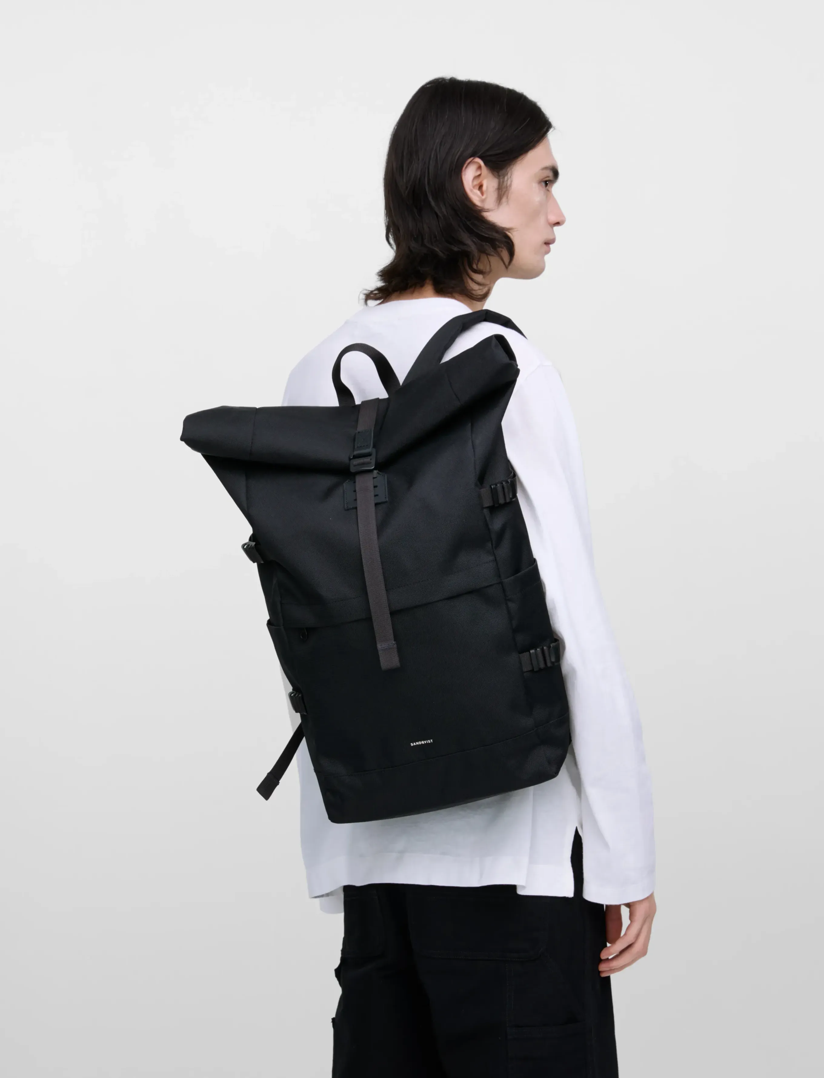 SANDQVIST - ICON Rolltop Backpack L - accessoires - black/ black with black leather - 5