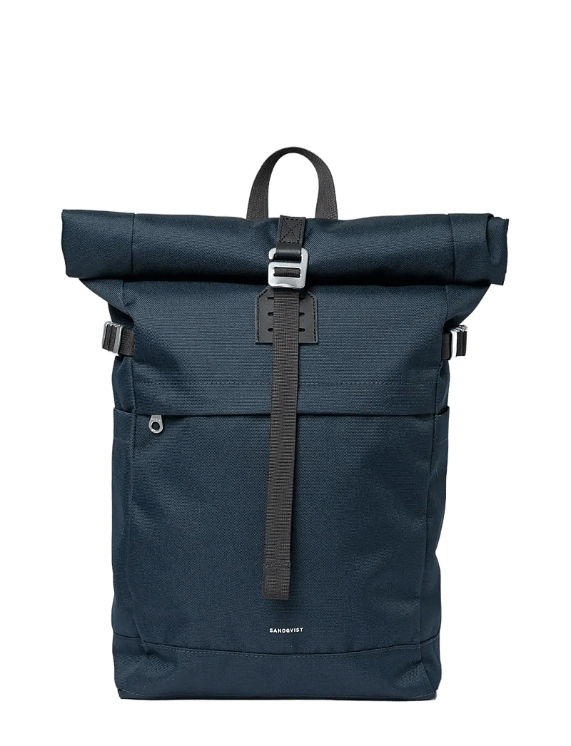 SANDQVIST - ICON Rolltop Backpack M - alltags-style - navy with black leather - 1