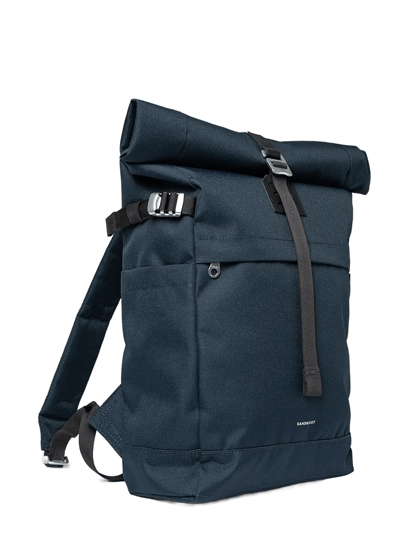 SANDQVIST - ICON Rolltop Backpack M - alltags-style - navy with black leather - 2