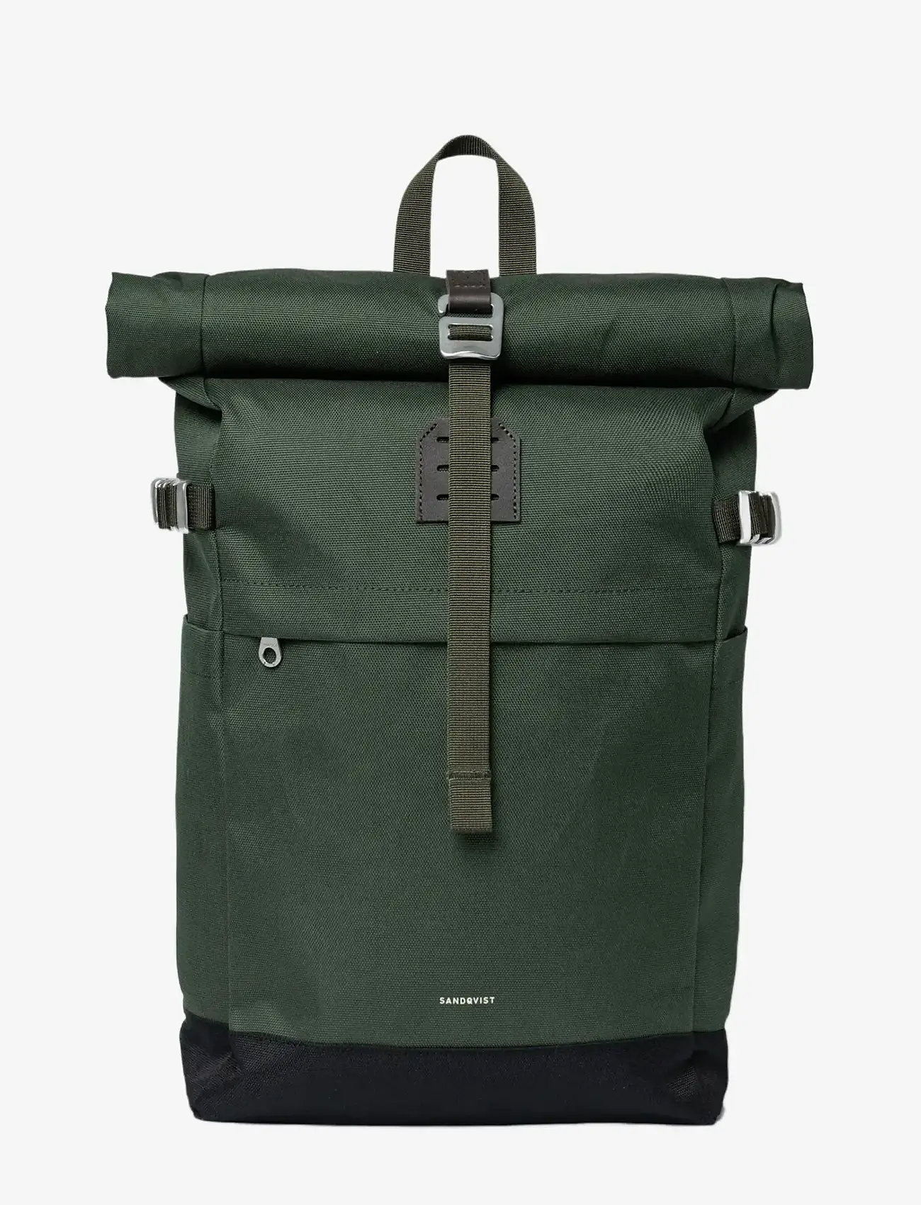 SANDQVIST - ICON Rolltop Backpack M - hverdags stil - dawn green with dark brown leather - 1