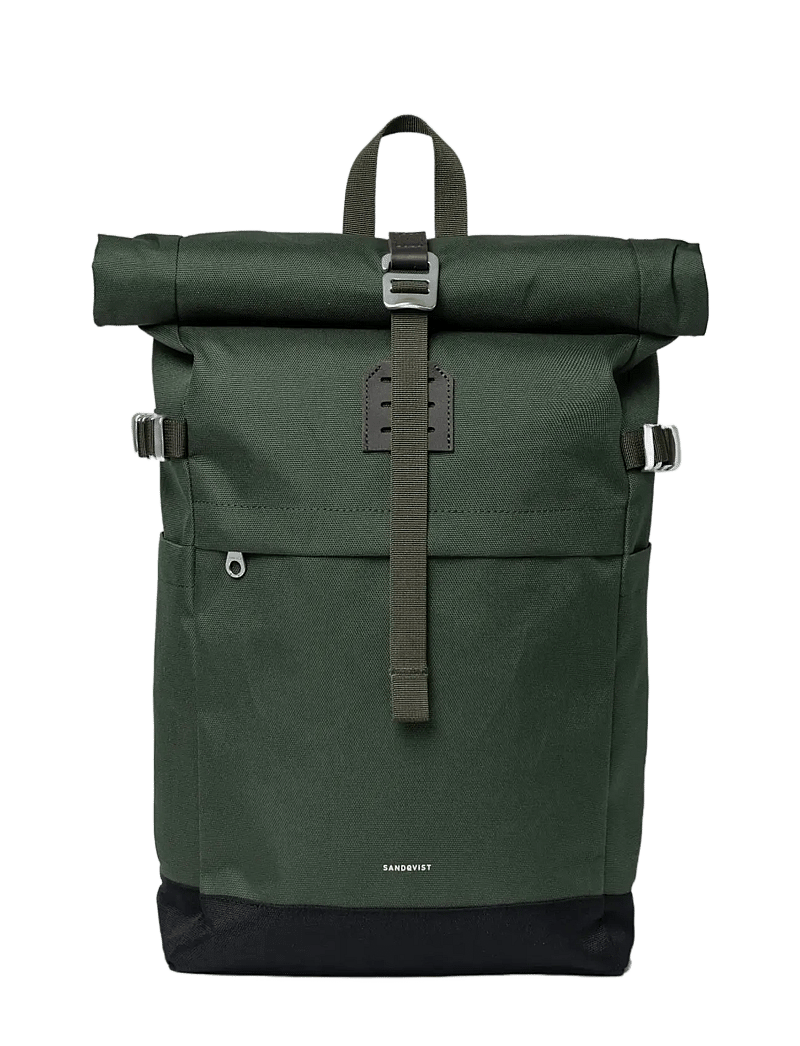 SANDQVIST - ICON Rolltop Backpack M - hverdags stil - dawn green with dark brown leather - 1