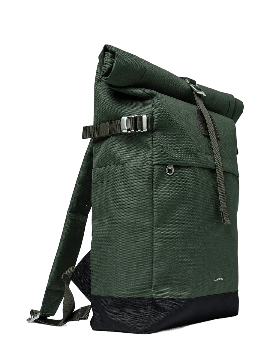 SANDQVIST - ICON Rolltop Backpack M - rolltop-ryggsäckar - dawn green with dark brown leather - 2