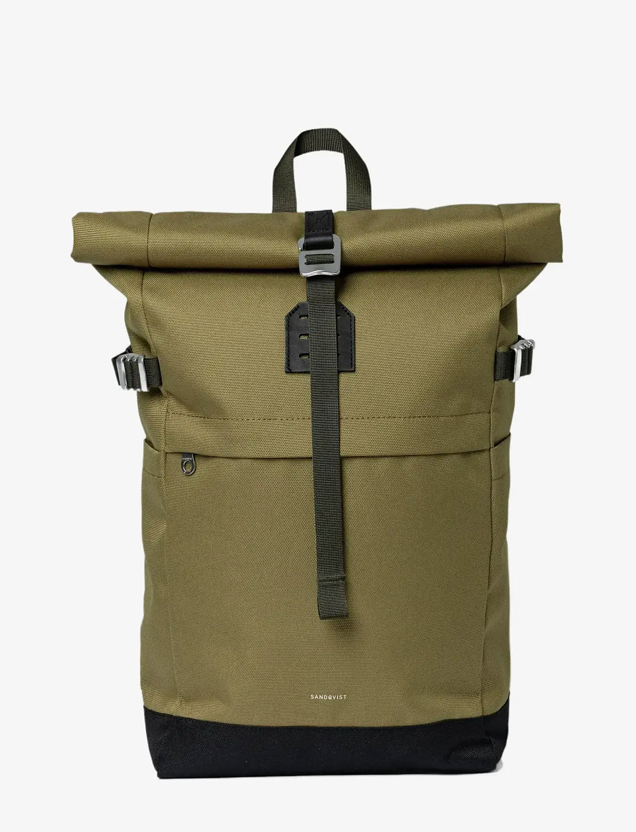 SANDQVIST - ICON Rolltop Backpack M - accessoires - olive drab with black leather - 0