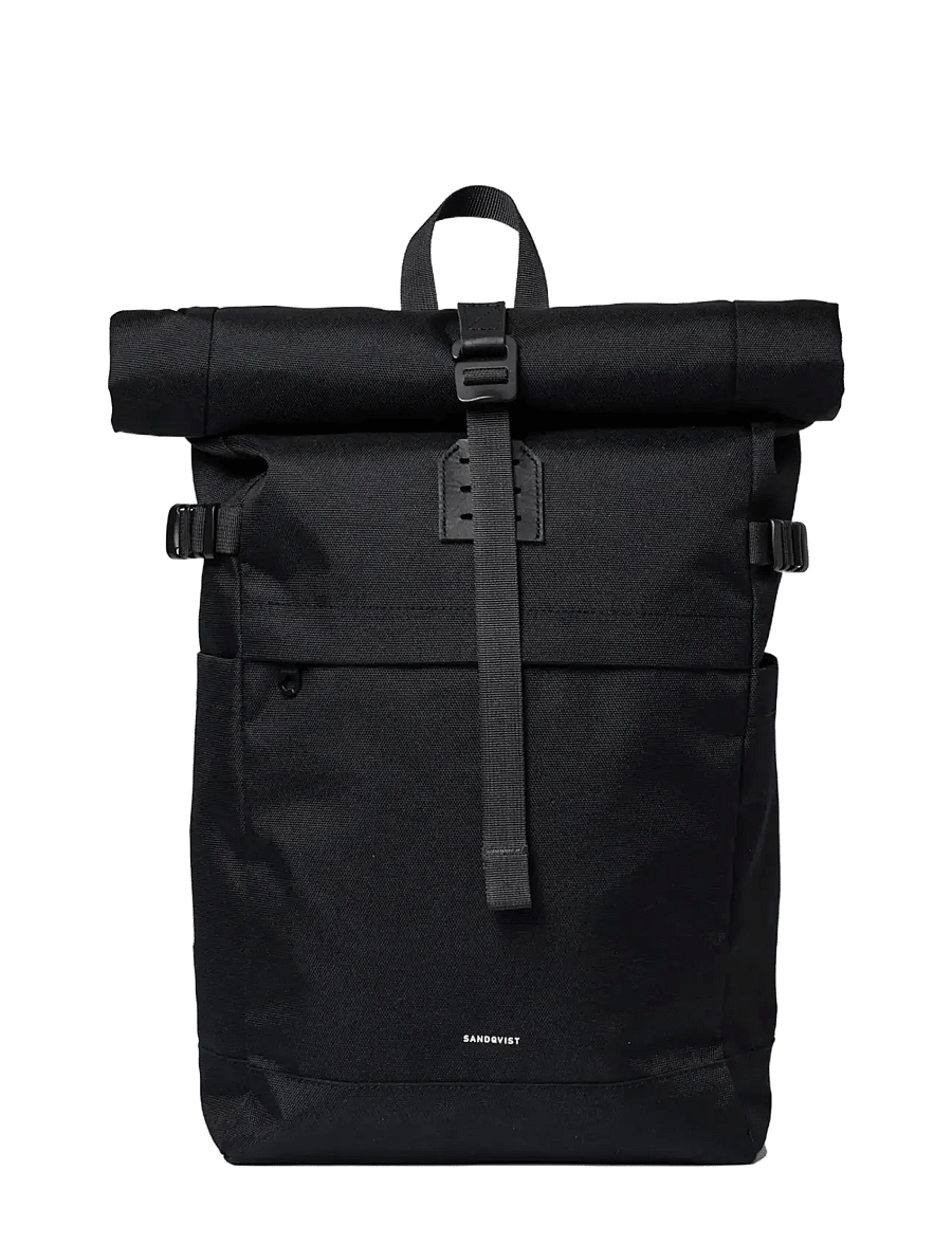 SANDQVIST - ICON Rolltop Backpack M - rolltop-rygsække - black/ black with black leather - 0