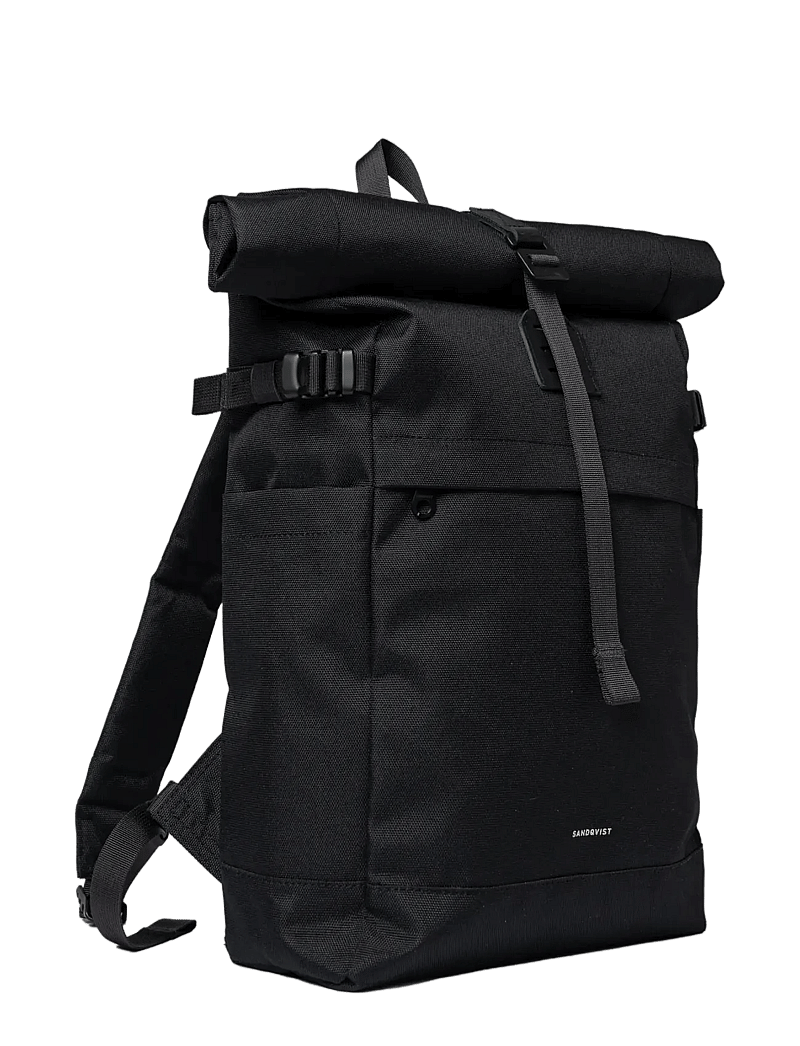 SANDQVIST - ICON Rolltop Backpack M - alltags-style - black/ black with black leather - 1