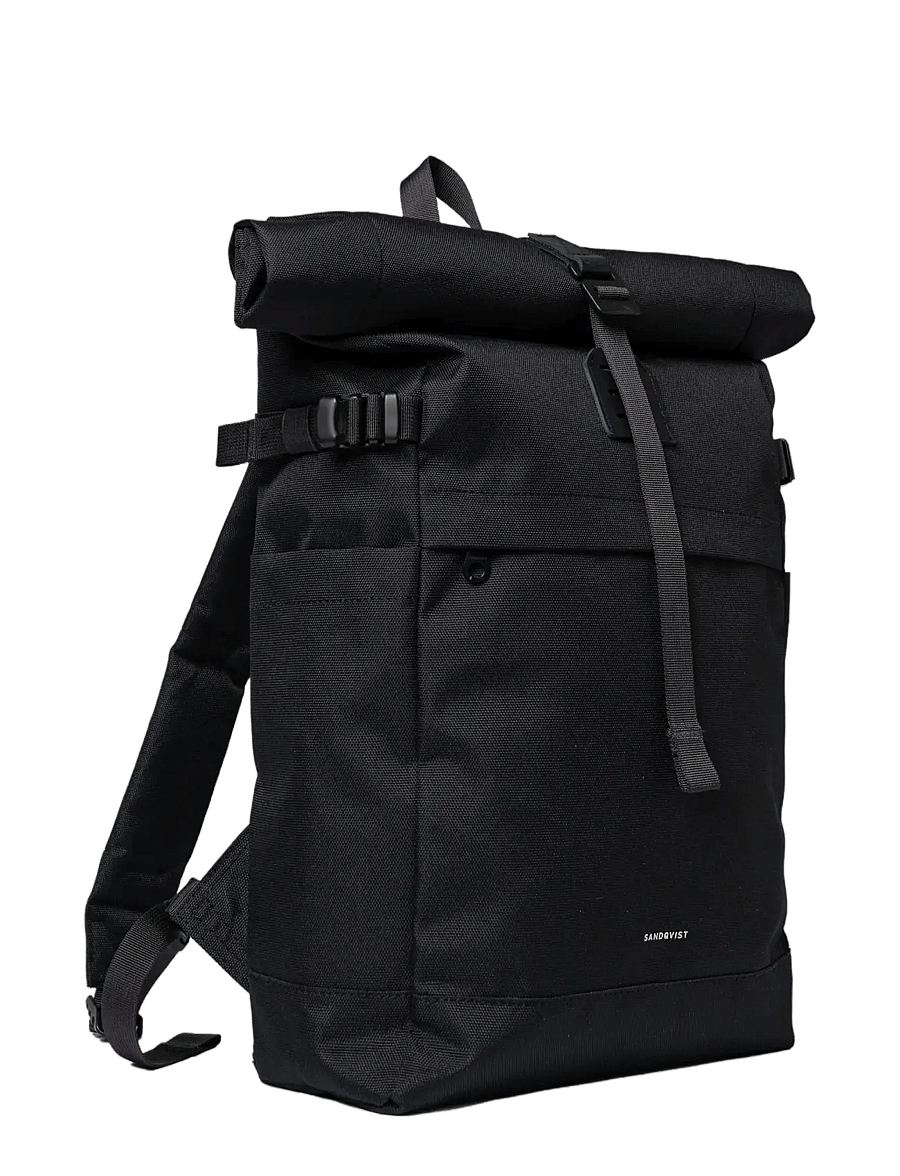 SANDQVIST - ICON Rolltop Backpack M - rolltop-rygsække - black/ black with black leather - 1
