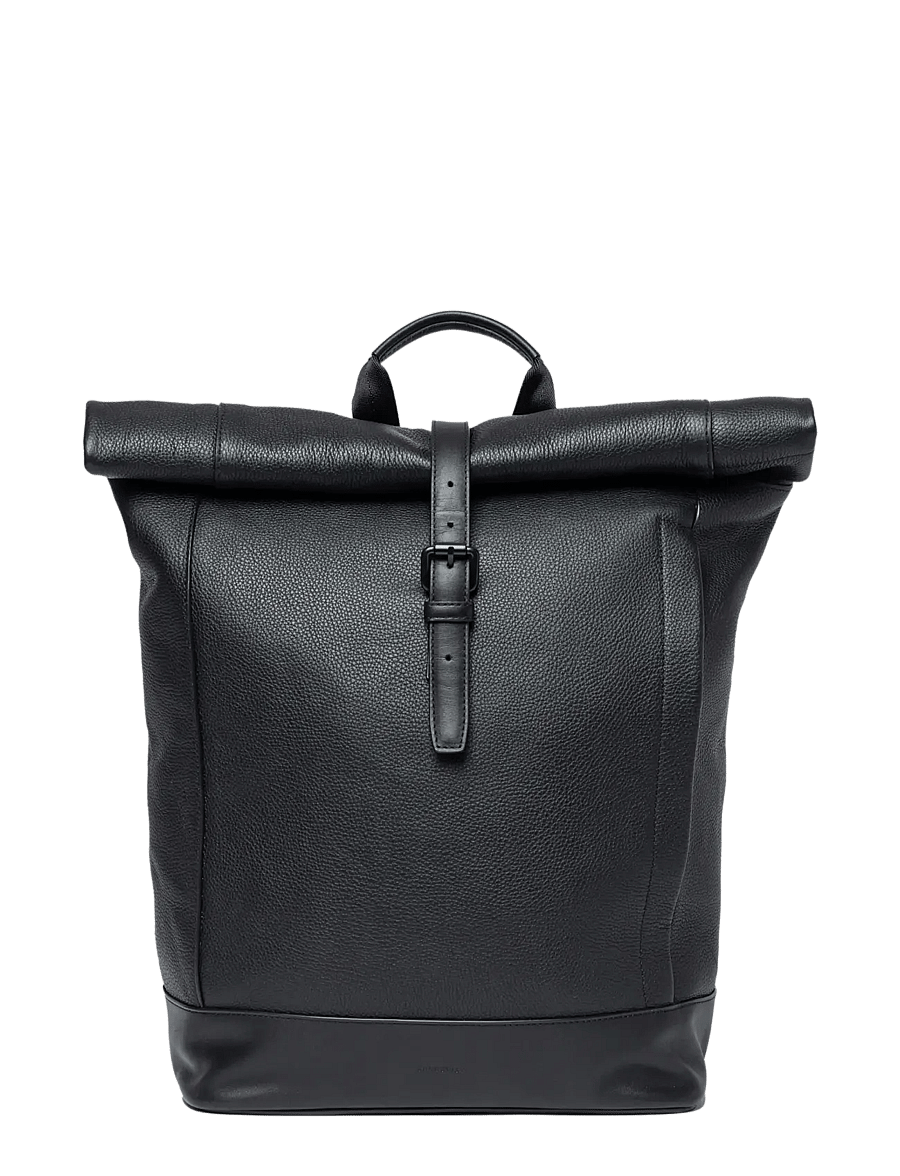 SANDQVIST - LEATHER Rolltop Backpack - black - 1