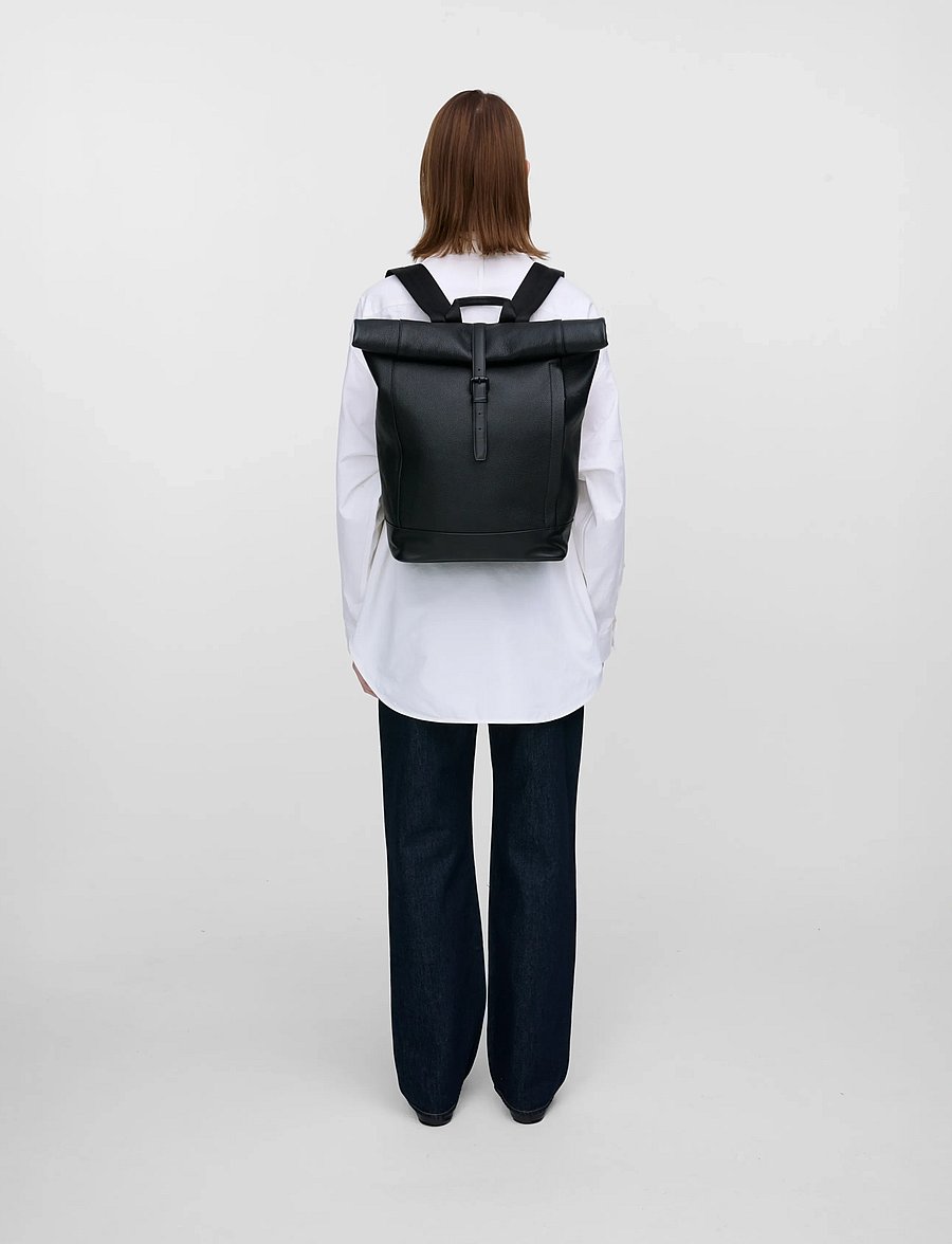 SANDQVIST - LEATHER Rolltop Backpack - black - 0