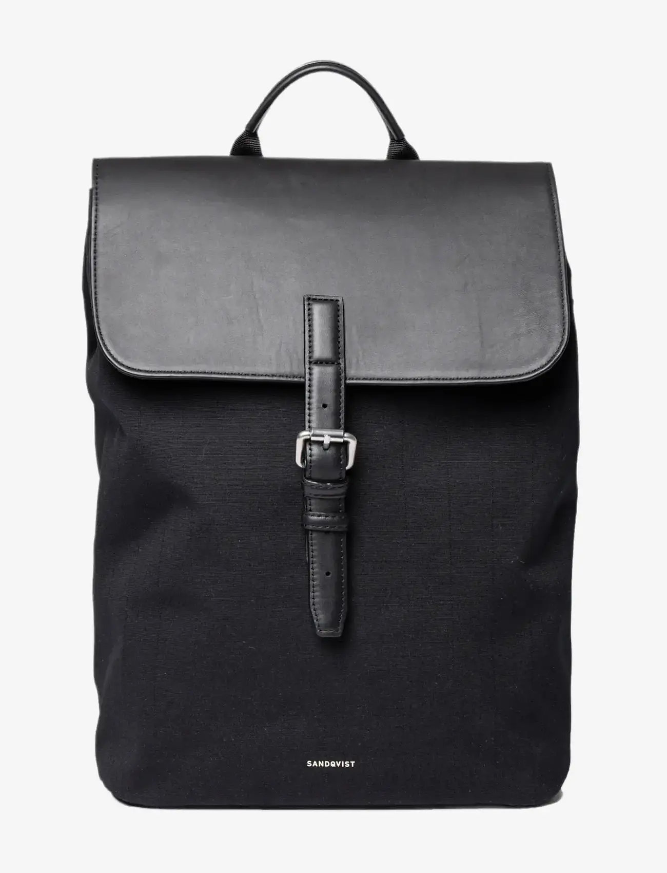 SANDQVIST - EVERYDAY Lid Backpack M - shoppa efter tillfälle - black with black leather - 0