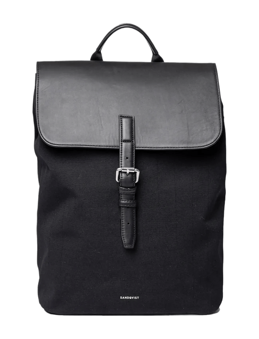 SANDQVIST - EVERYDAY Lid Backpack M - black with black leather - 0