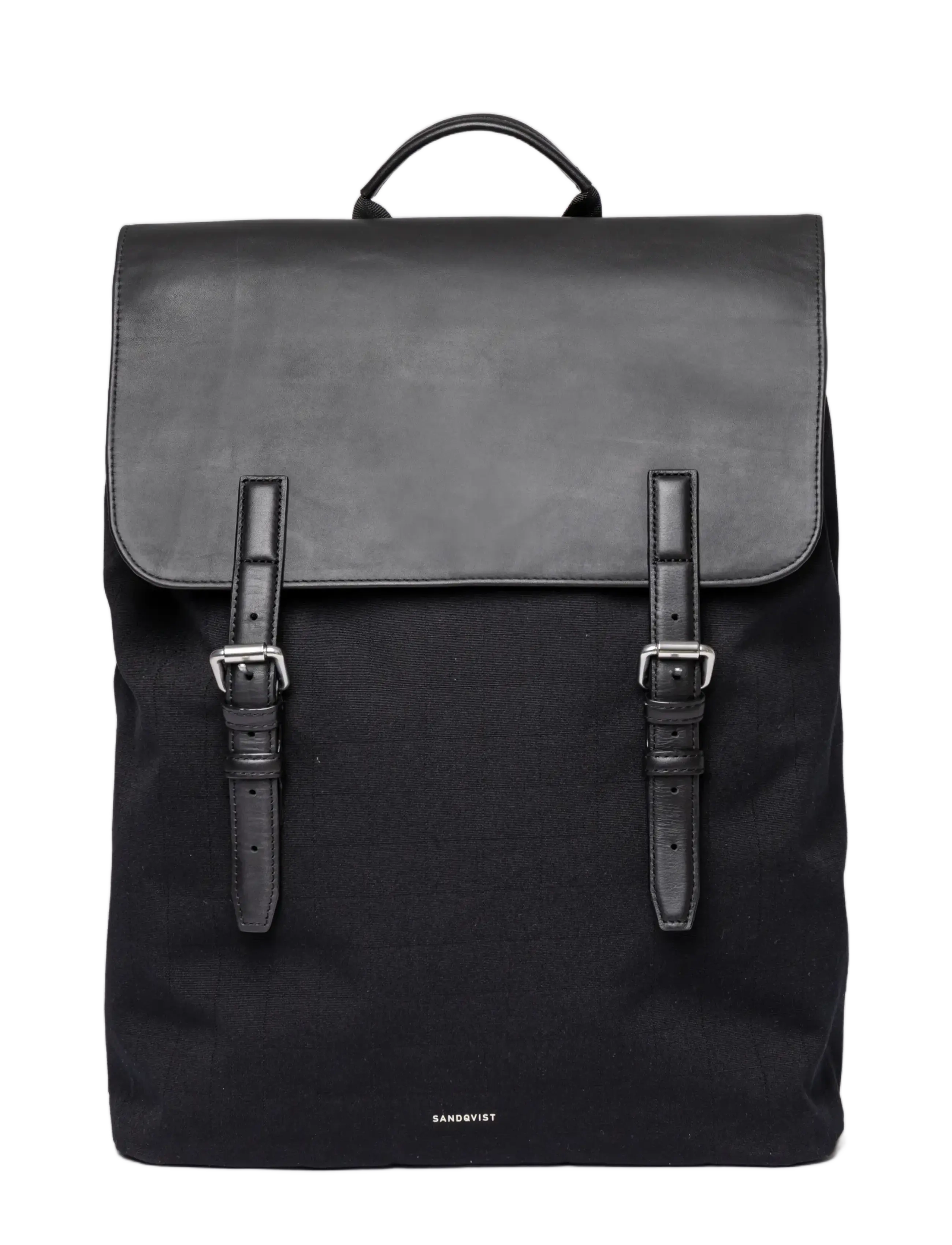 SANDQVIST EVERYDAY Lid Backpack M - Taschen - BLACK WITH BLACK LEATHER / black